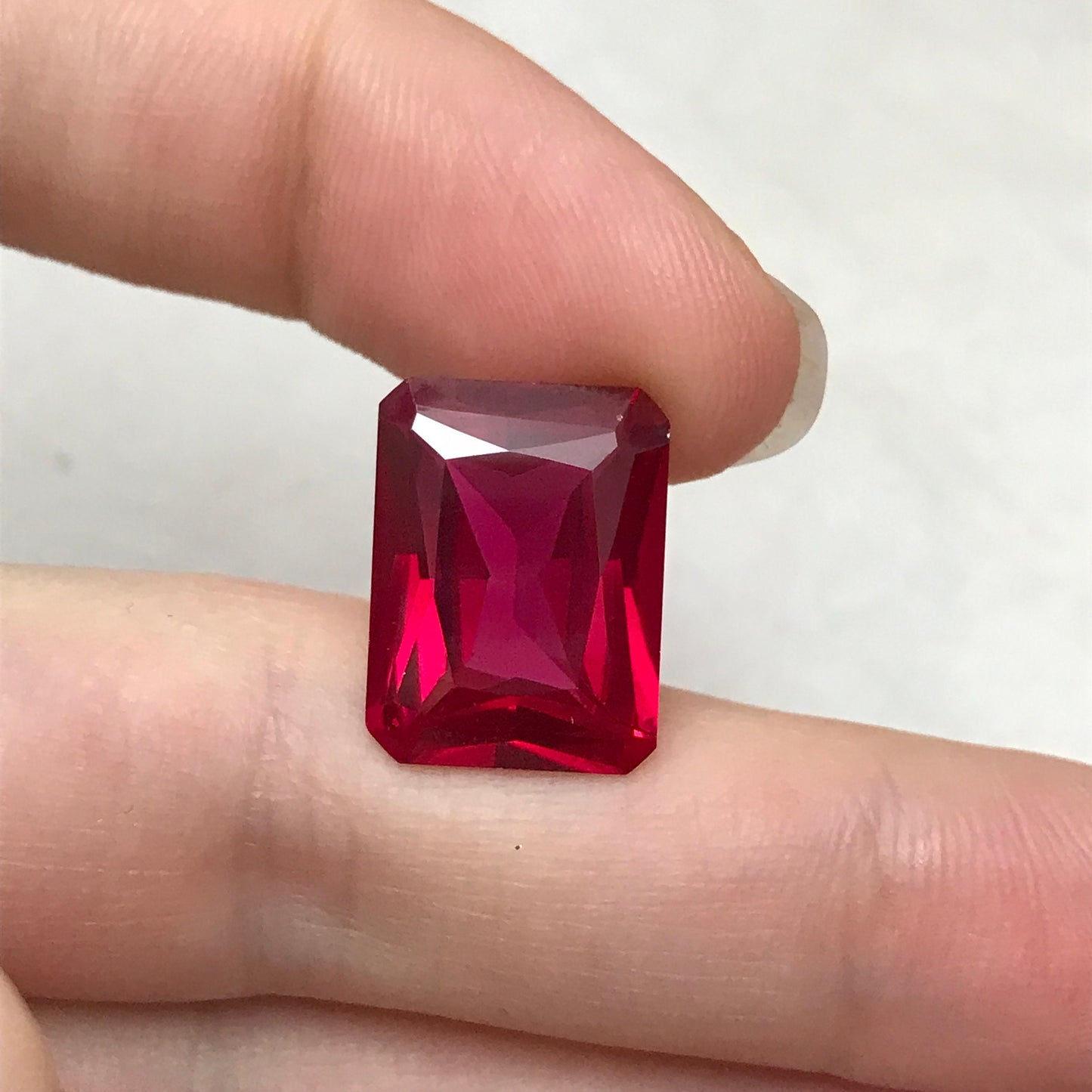 16x12mm Lab Ruby 13.46 carat Rectangle Cut, Lab Created Faceted Loose Red Synthetic Corundum