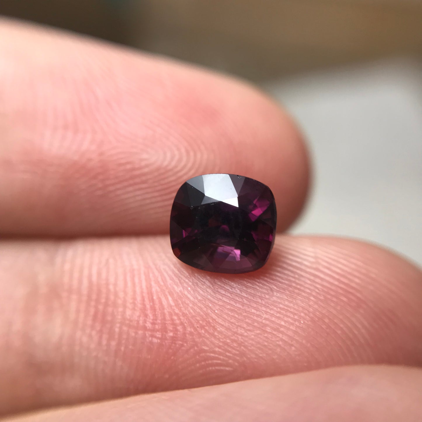 1.35 Ct Natural Purple Spinel 6.5x6mm Cushion Cut, Faceted Loose Gemstone, Dark Purple Stone, Flowing Gems