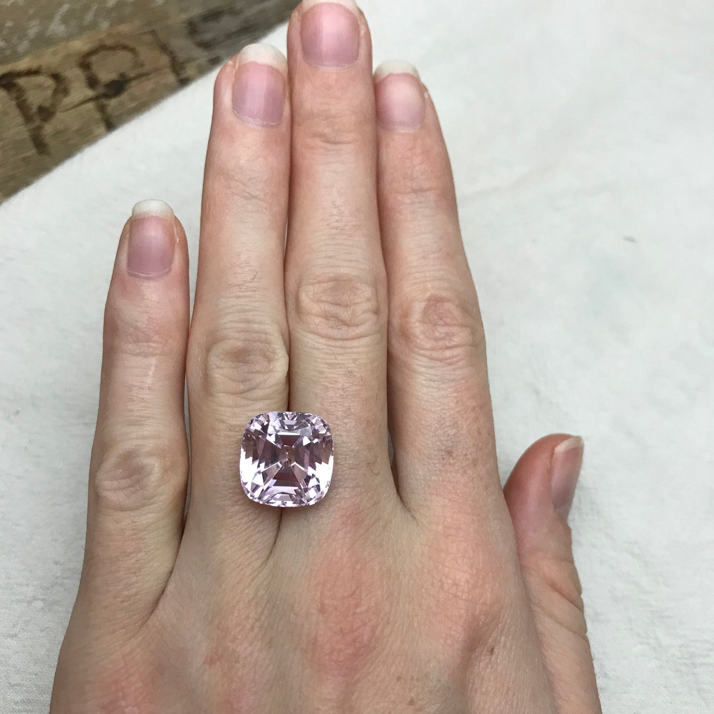 14.24 carat Pink Kunzite 13.8x13.3mm Rectangle Cushion Cut, Near 14x13mm, Soft Pink Loose Gemstone