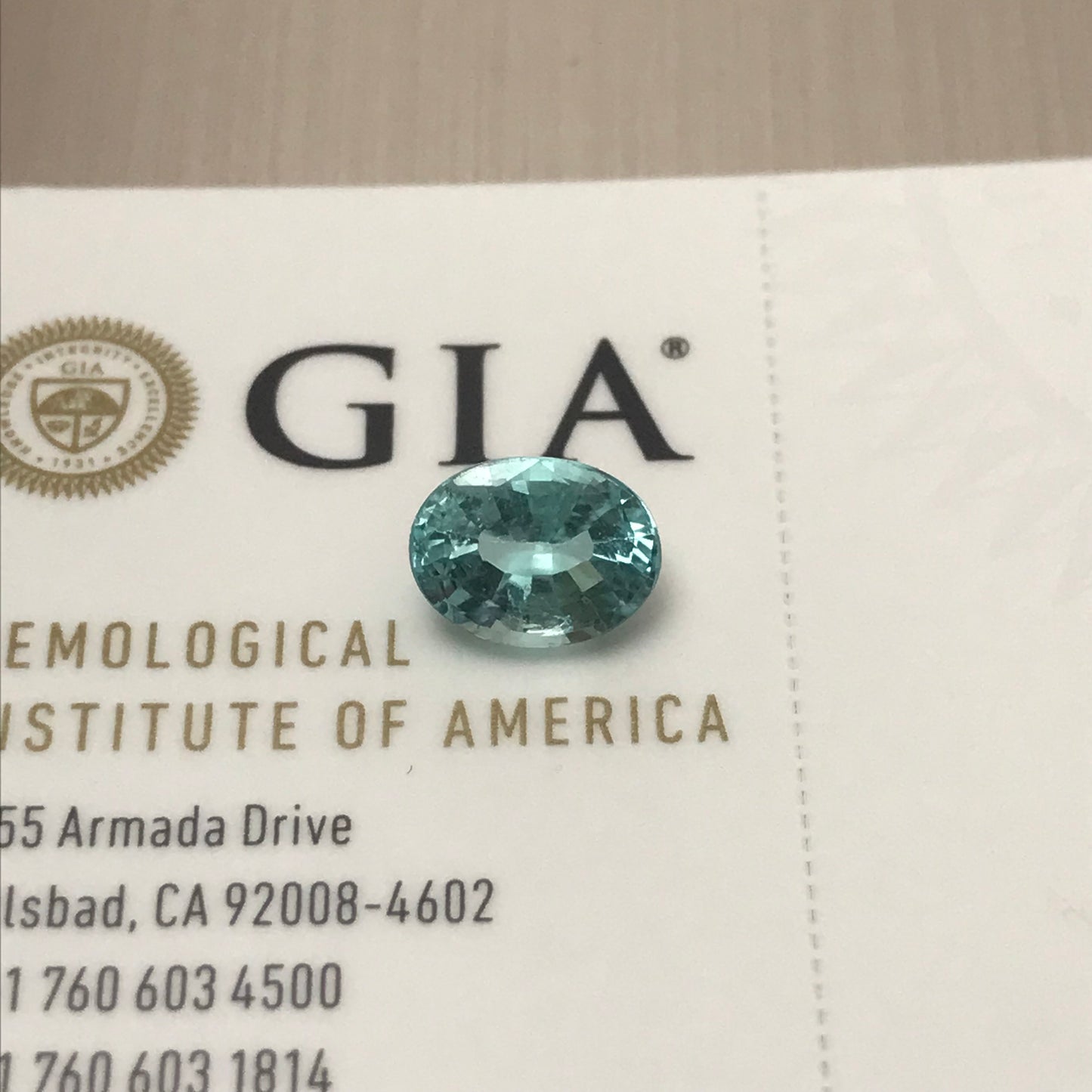 1.52 ct GIA Certified Paraiba Tourmaline 8x6mm, Natural  Copper and Maganese Bearing Blue Green Tourmaline, Clarity Enhanced Tourmaline