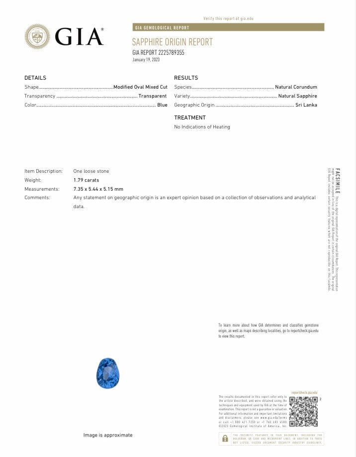 GIA Certified Blue Sapphire 1.79 Ct Unheated Egg Shape Natural Loose Nice Blue Sri Lanka Sapphire