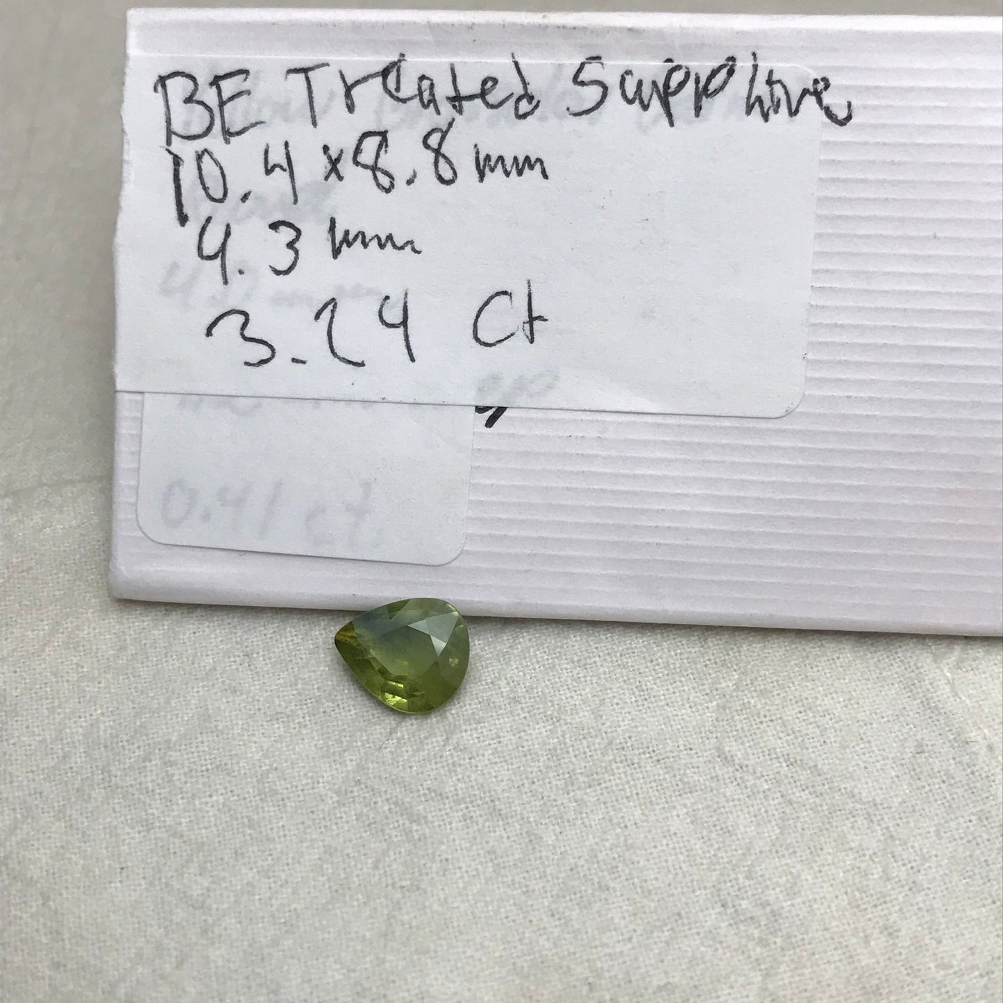 3.24 Ct BE Treated Green Sapphire 10.5x9mm Pear cut, Natural BERYLLIUM TREATED, Faceted Loose Yellow-Green and Blue Sapphire