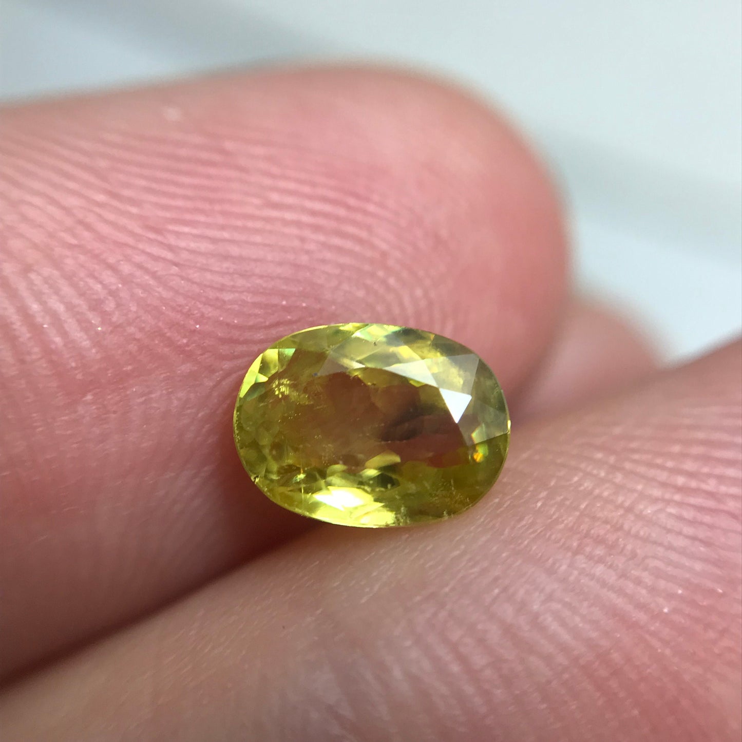 1.09 Ct. Yellow Sphene, 7.5x5.5 Oval Cut, Rainbow Fire, Natural Madagascar Sphene, Faceted Loose Titanite