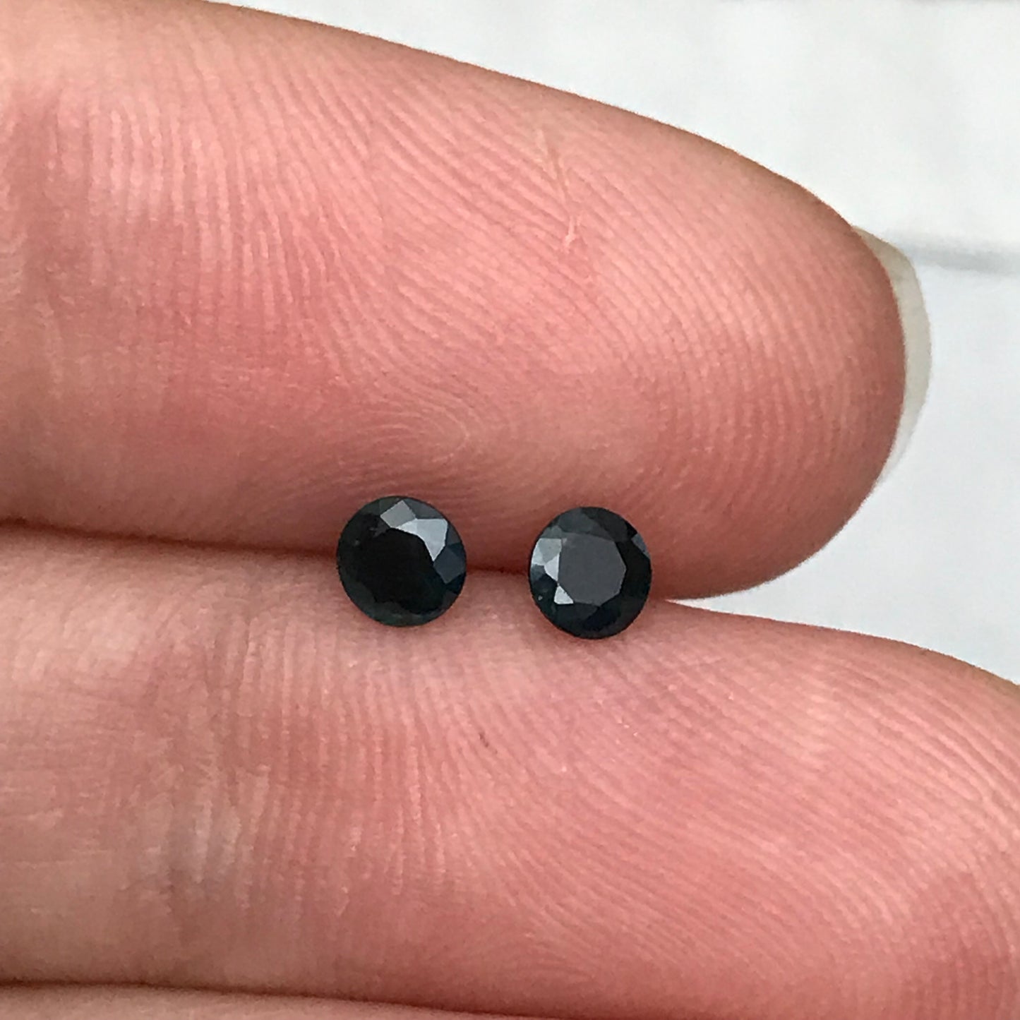 Pair of 3.5mm Natural Sapphire Deep Bluish Green Sapphires, 0.22 ea. 2 Round cut Sapphires, Faceted Stones Heated, 0.45 CTW,