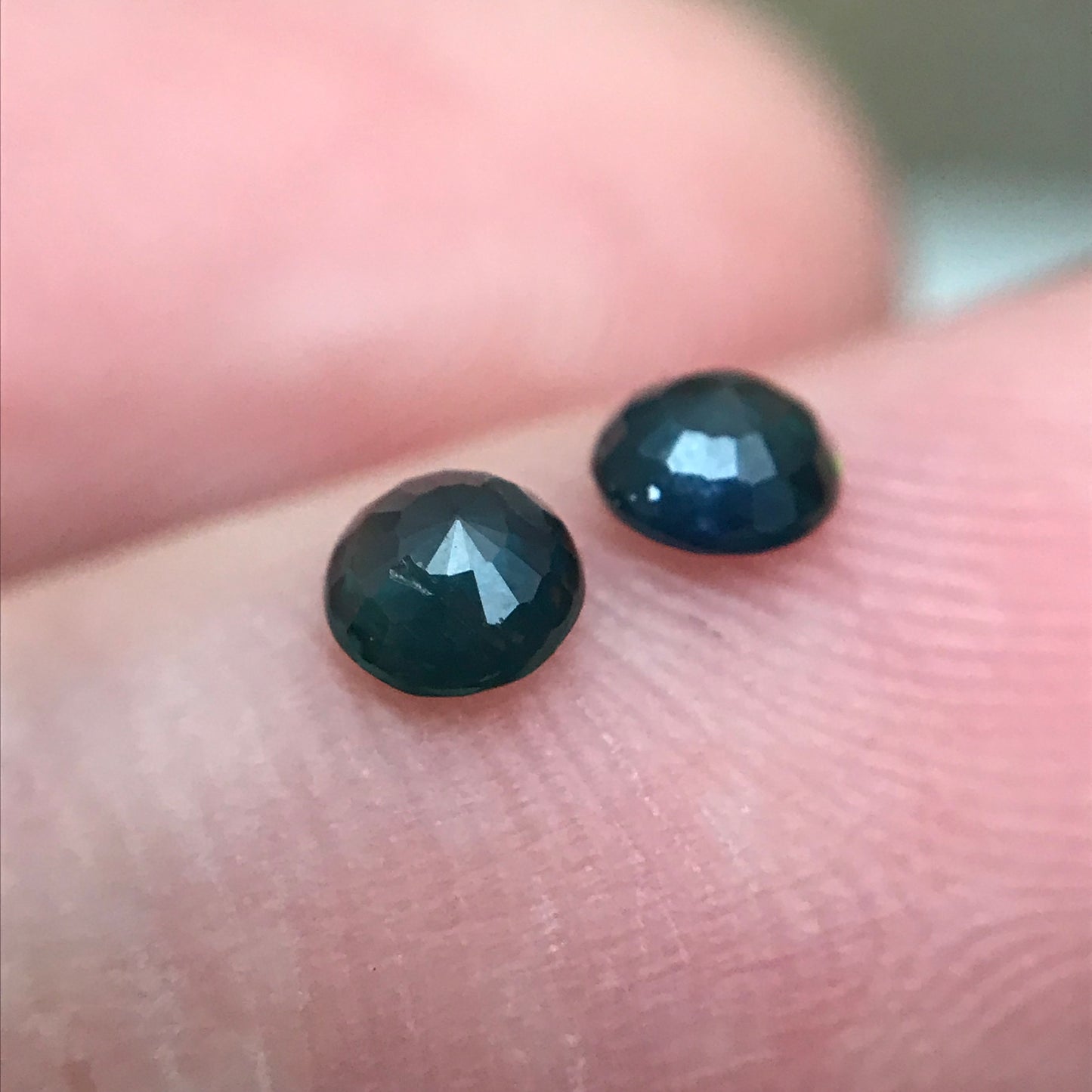 Pair of 3.5mm Natural Sapphire Deep Bluish Green Sapphires, 0.22 ea. 2 Round cut Sapphires, Faceted Stones Heated, 0.45 CTW,