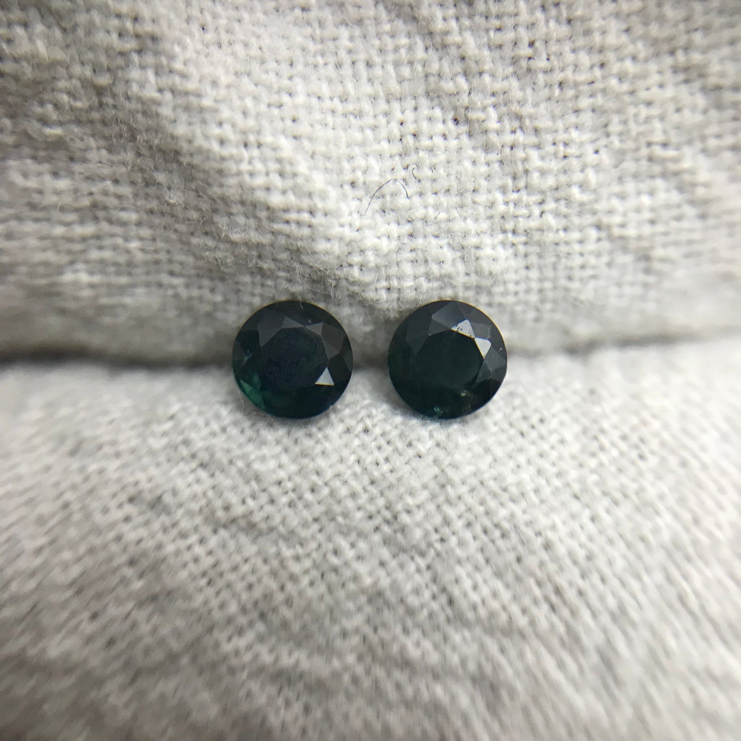 Pair of 3.5mm Natural Sapphire Deep Bluish Green Sapphires, 0.22 ea. 2 Round cut Sapphires, Faceted Stones Heated, 0.45 CTW,