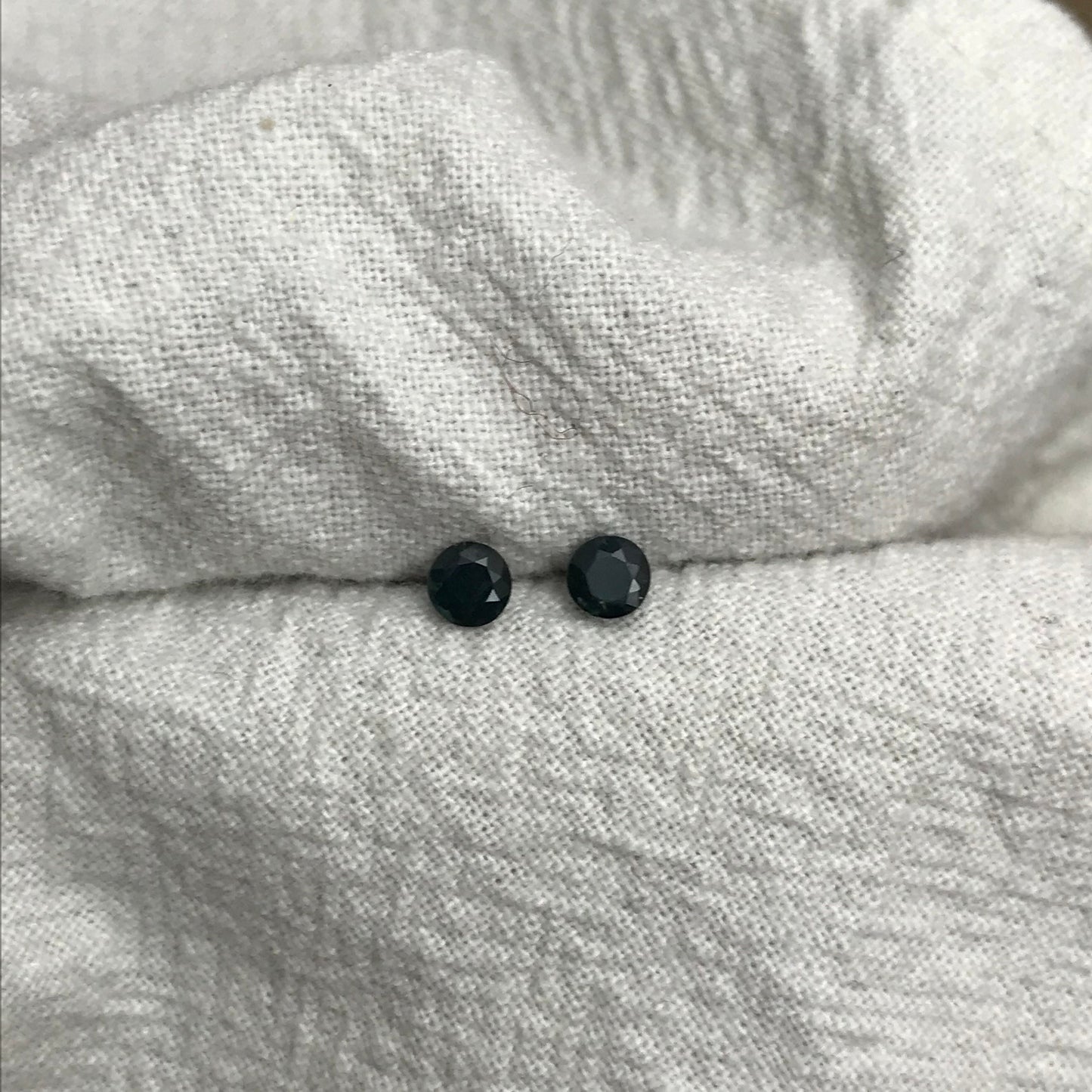 Pair of 3.5mm Natural Sapphire Deep Bluish Green Sapphires, 0.22 ea. 2 Round cut Sapphires, Faceted Stones Heated, 0.45 CTW,