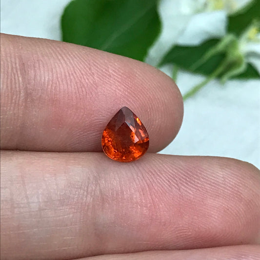 1.47 ct Natural Orange Spessartite Garnet 7.5x6.5mm Pear Faceted Gemstone Loose Gem Red Orange Garnet