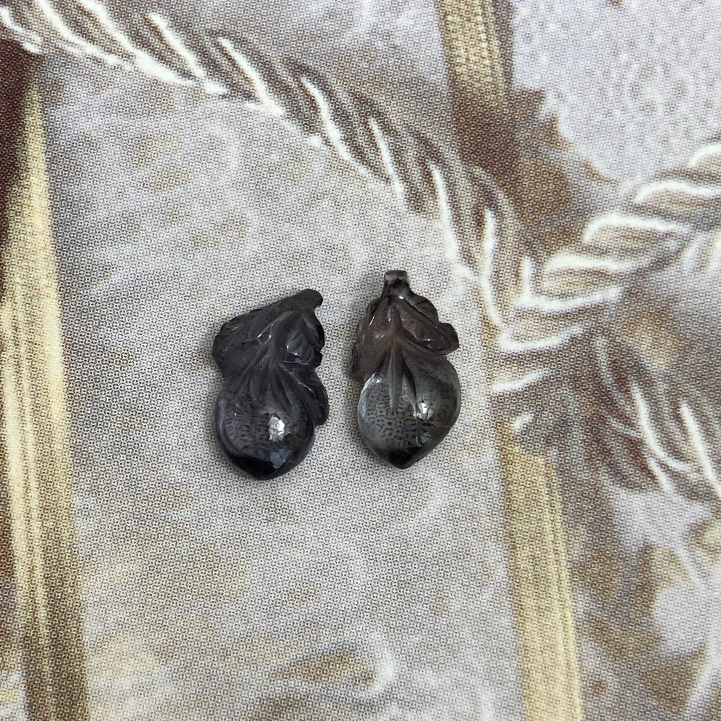 Natural Purple Spinel Eggplant Carved Pair 9.5x5.5mm 3.10 CTW Loose Gem Unmounted Gemstone, Grayish Purple Stone, Flowing Gems, Pair of Gems