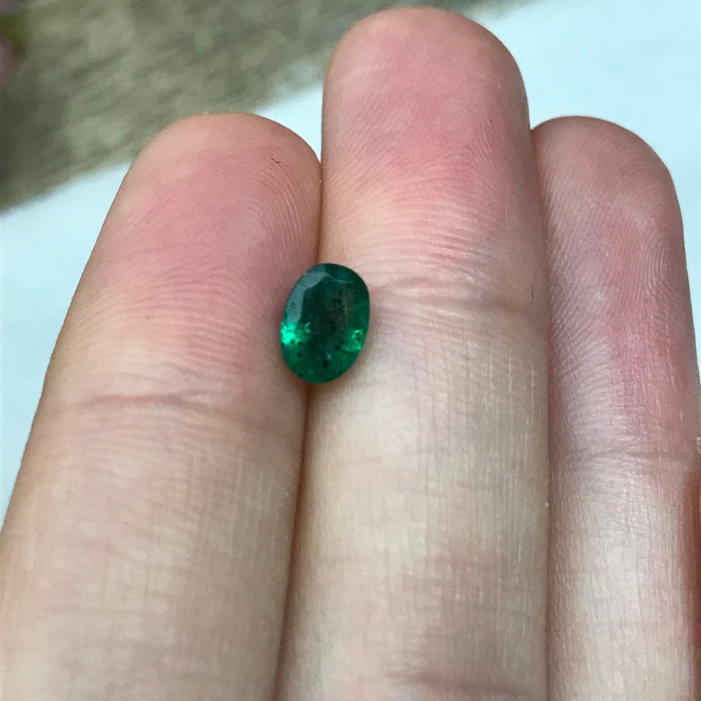 0.75 Carat Natural Green Emerald 6.9x5mm Oval Cut, Faceted Loose Gemstone