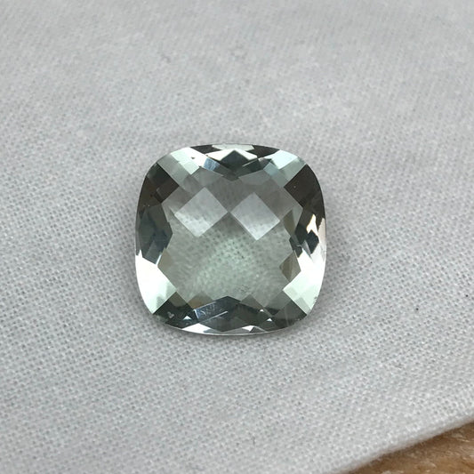 11.26 Carat Prasiolite 15.1mm Square Cushion Cut, Faceted Loose Light Green Quartz