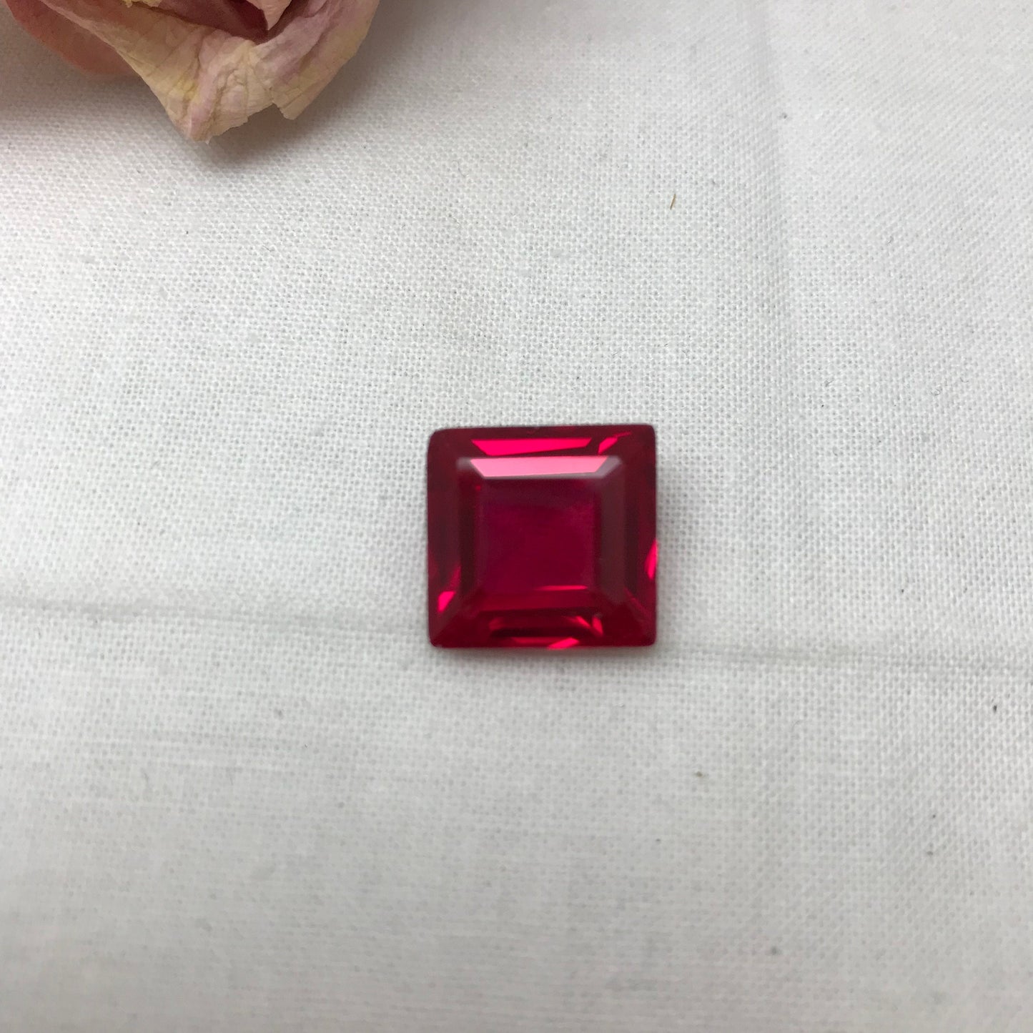 14 Carat Square Cut Lab Created Ruby, 14x13.5mm Loose Faceted Recycled Gemstone