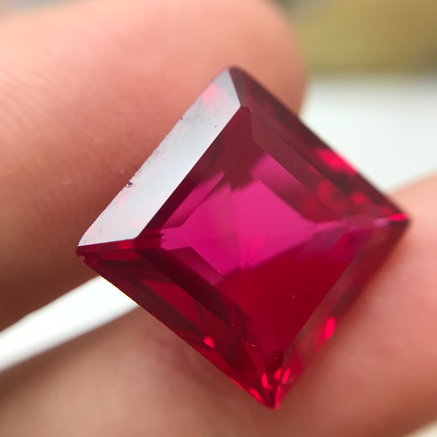 14 Carat Square Cut Lab Created Ruby, 14x13.5mm Loose Faceted Recycled Gemstone