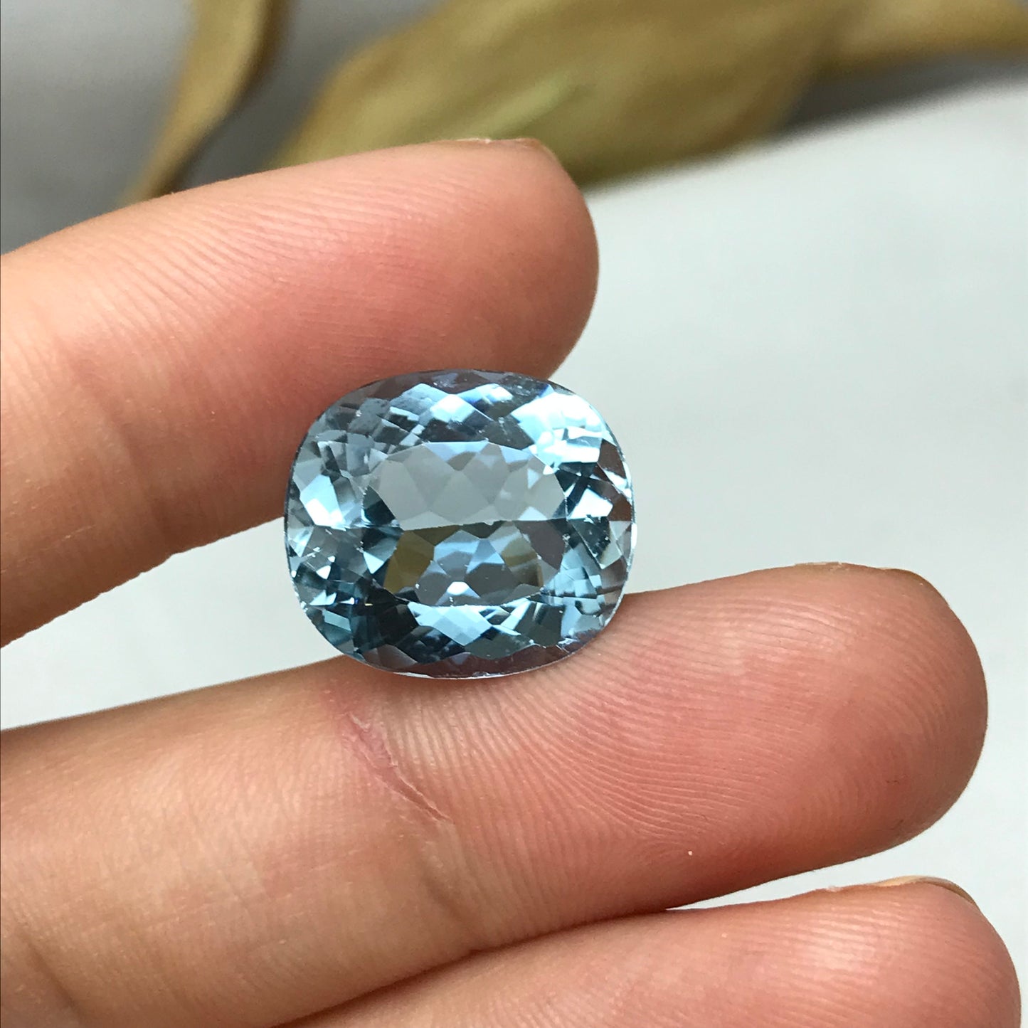 10 Ct Natural Blue Aquamarine 15.7x13.8mm Light Blue Rectangle Cushion Cut Loose Faceted, March Birthstone, 9.97 Ct