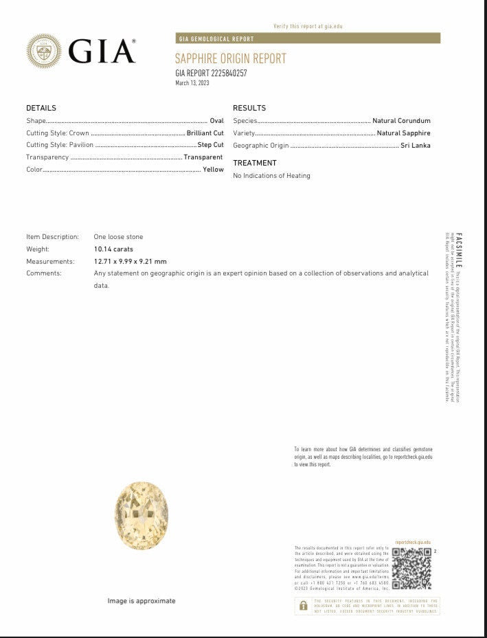 GIA Certified 10.14 Carat Unheated Yellow Sapphire 12.71x9.99mm Oval Cut, Faceted Loose Natural Sri Lanka Sapphire