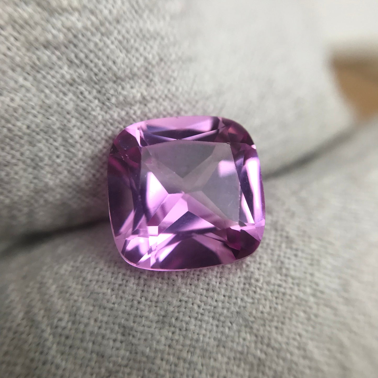 10mm Pink Lab Created Sapphire 5.39 Carat Square Cushion Cut, Faceted Loose Light Pink Gemstone