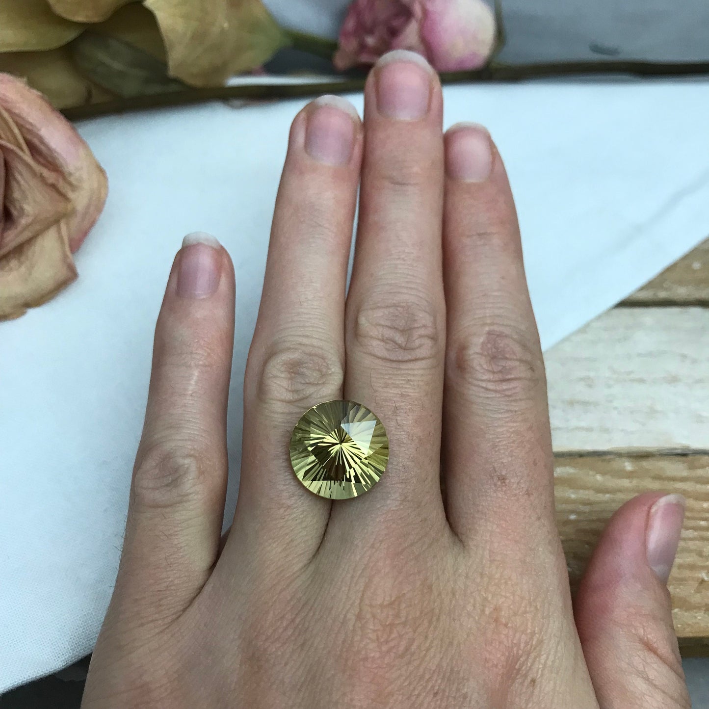 15mm Citrine Fancy Round Cut, 10.79 carat, Faceted Loose Yellow November Birthstone, Concave cut