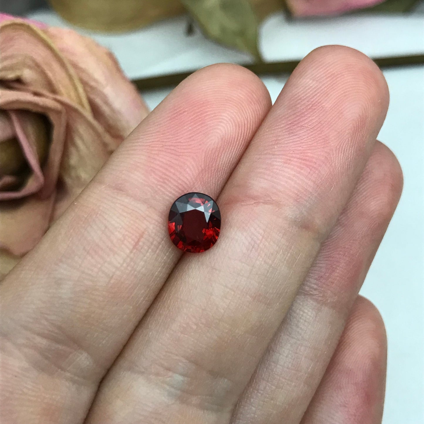 1.66 Ct Natural Orangey Red Spessartite Garnet 7.5x6.5mm Oval Cut, Faceted Loose, Deep Red Orange Garnet