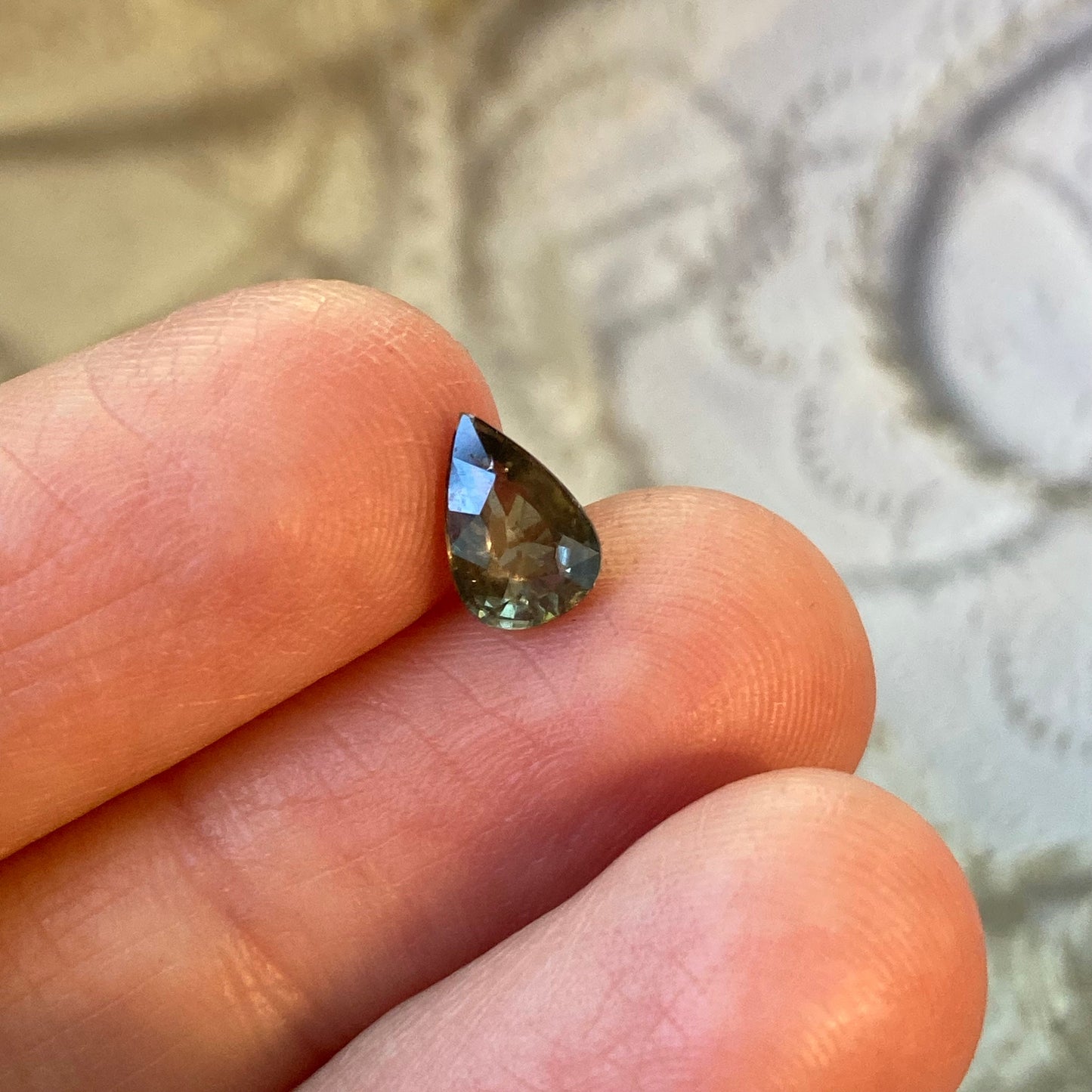 Natural Sapphire 8x5.5mm 1.21 Carat - Green to Gray Purple Gemstone - Pear Tear Drop Corundum Faceted Loose Unmounted- Color Shift/Change