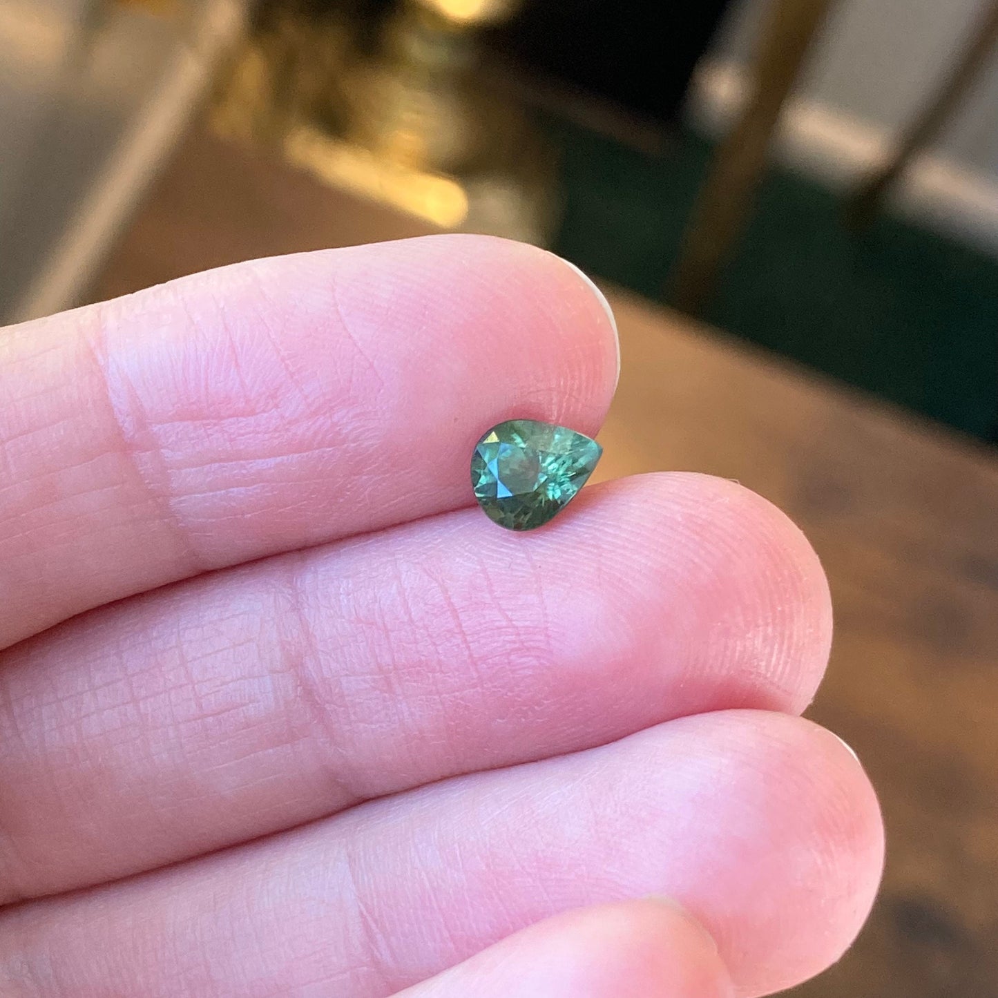 Natural Green Sapphire 6.7x5.6mm Pear Cut, Faceted Loose Gemstone, Unmounted Gem, Bluish Green