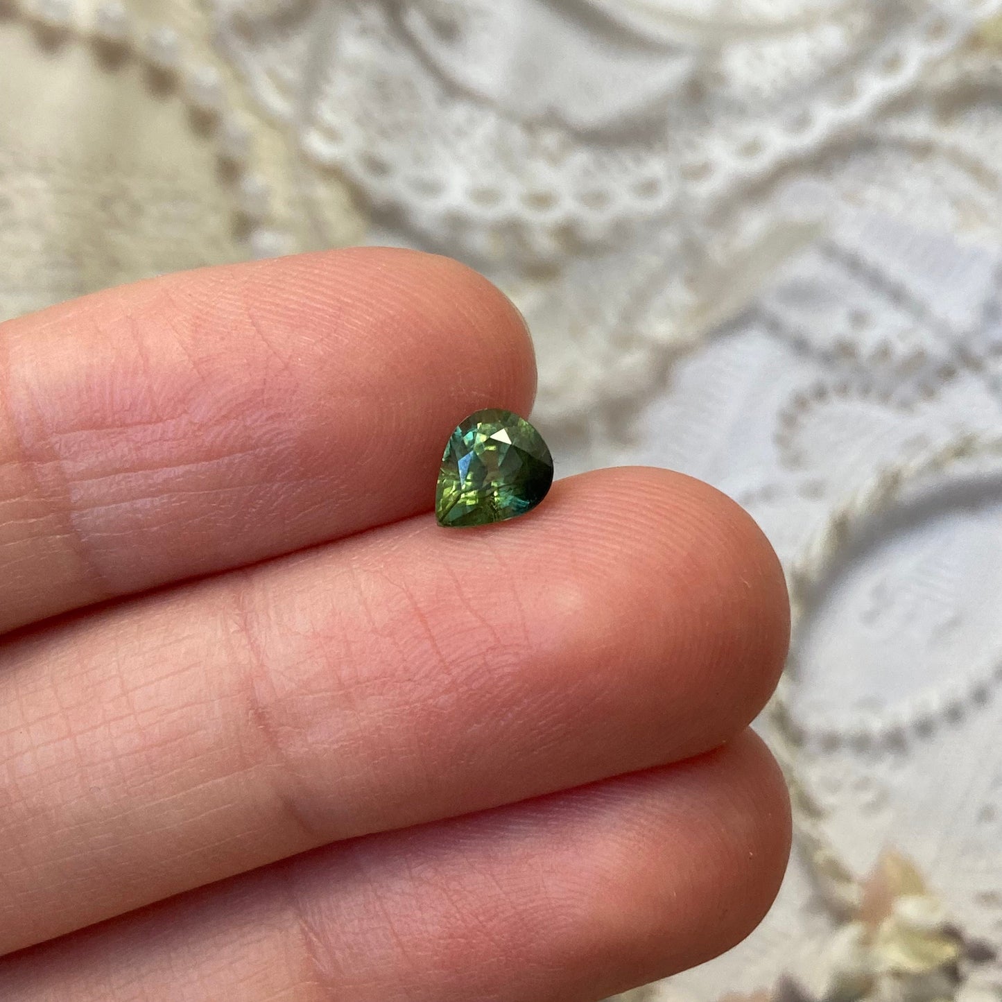 Natural Green Sapphire 6.7x5.6mm Pear Cut, Faceted Loose Gemstone, Unmounted Gem, Bluish Green