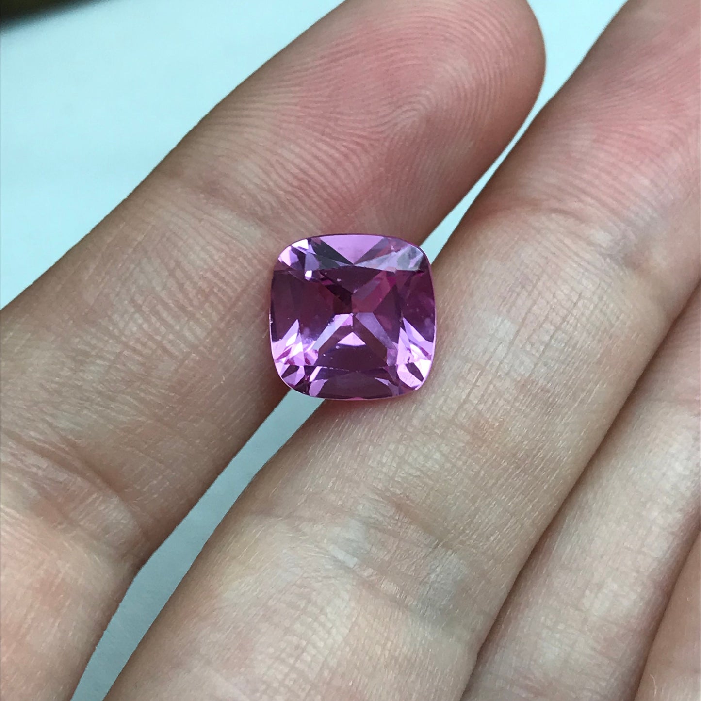 10mm Pink Lab Created Sapphire 5.39 Carat Square Cushion Cut, Faceted Loose Light Pink Gemstone