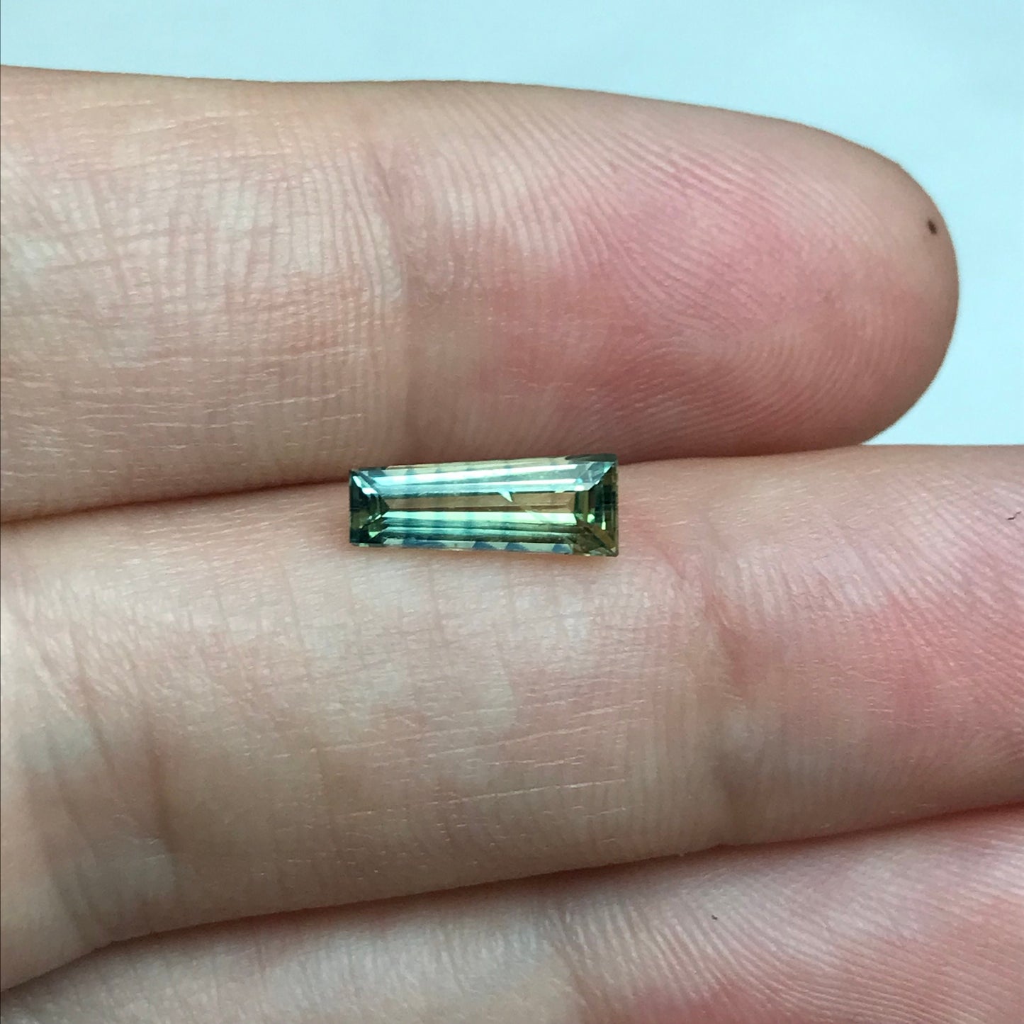 1.16 Ct Natural Parti  Sapphire 9.8x3.7mm Tapered Baguette, Loose Faceted Bi-Color Sapphire, Blue/Light Green