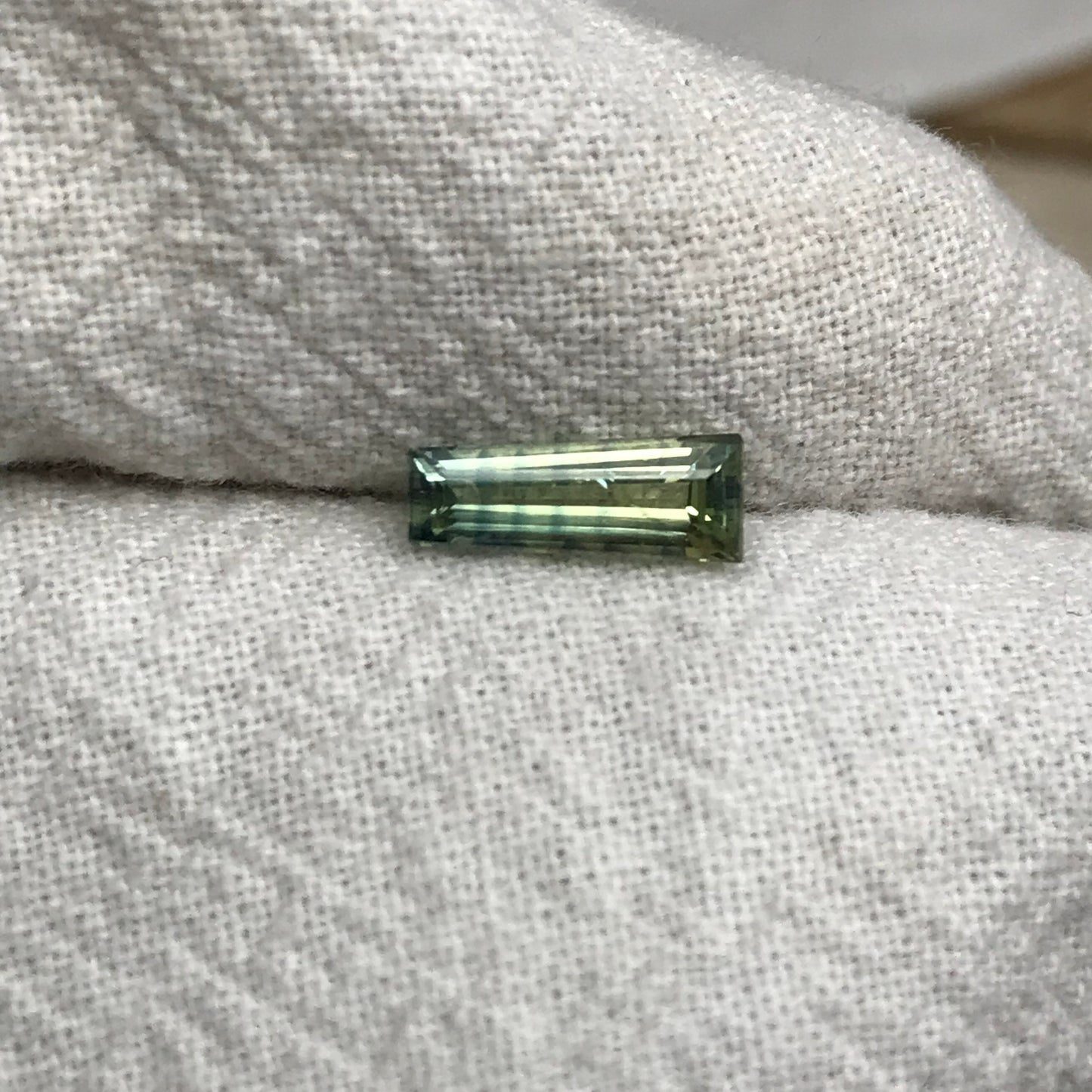 1.16 Ct Natural Parti  Sapphire 9.8x3.7mm Tapered Baguette, Loose Faceted Bi-Color Sapphire, Blue/Light Green