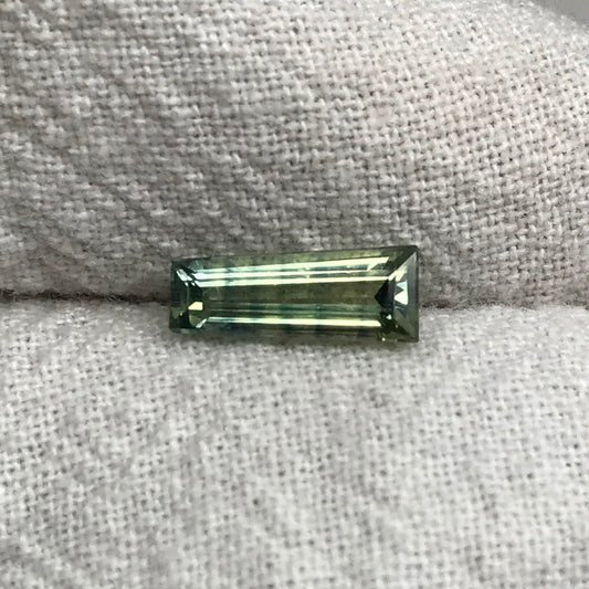 1.16 Ct Natural Parti  Sapphire 9.8x3.7mm Tapered Baguette, Loose Faceted Bi-Color Sapphire, Blue/Light Green