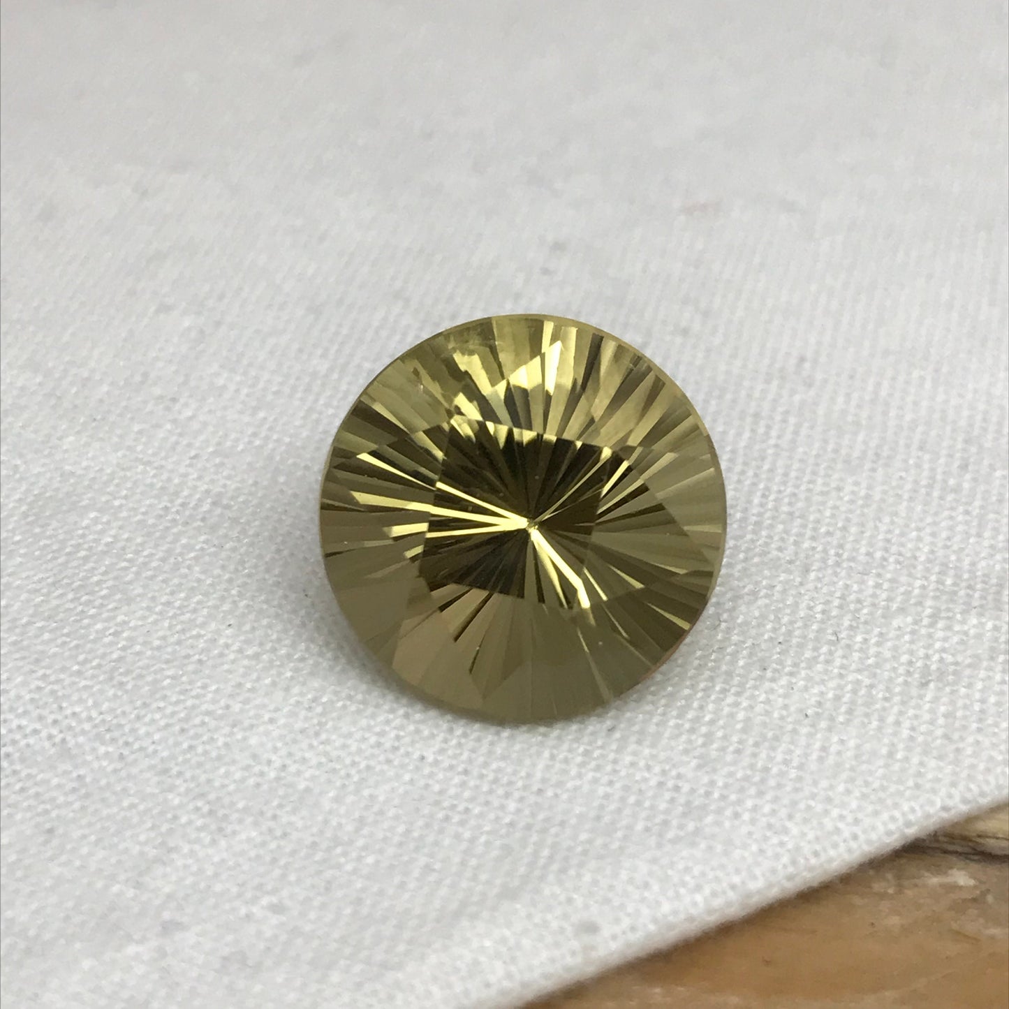 15mm Citrine Fancy Round Cut, 10.79 carat, Faceted Loose Yellow November Birthstone, Concave cut