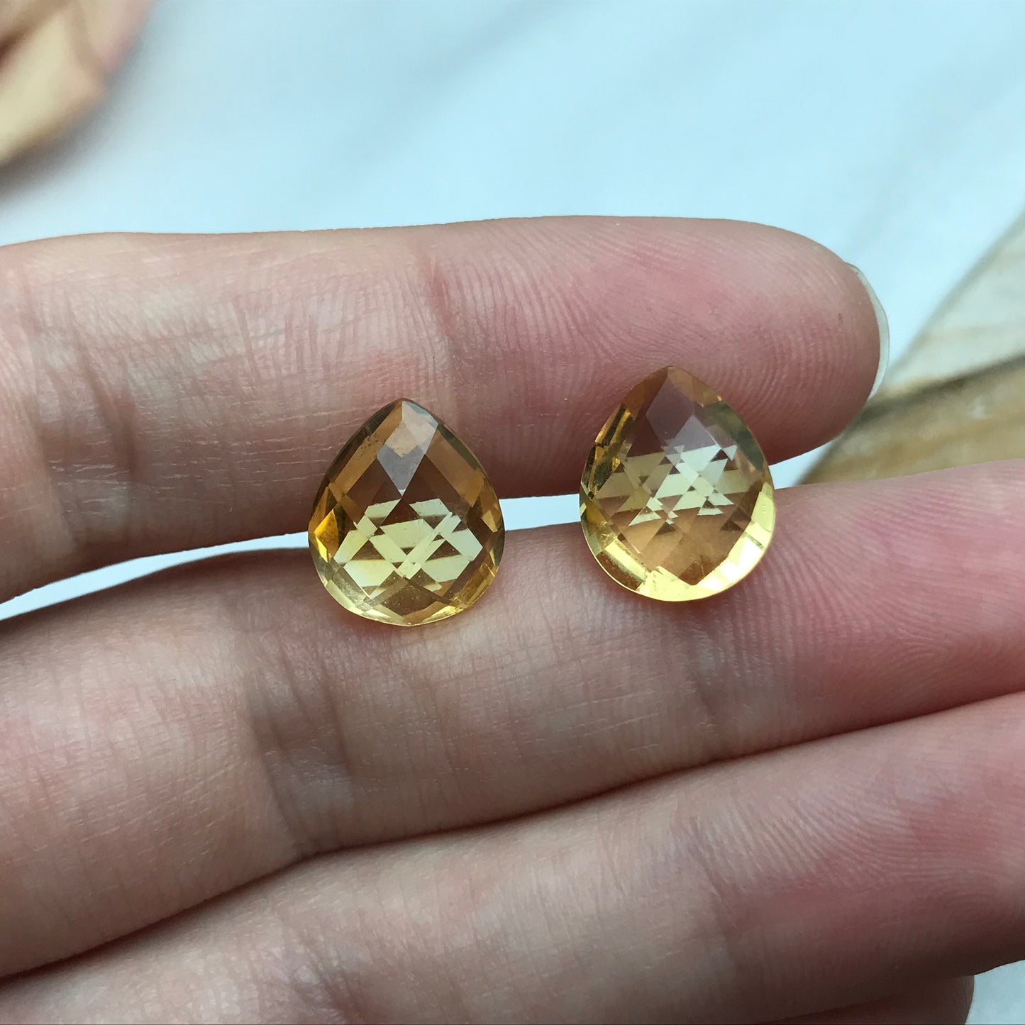 Pair of 12x10mm Citrine 7.54CTW, Pear Cut, Faceted Loose Orange Gemstones, November Birthstone