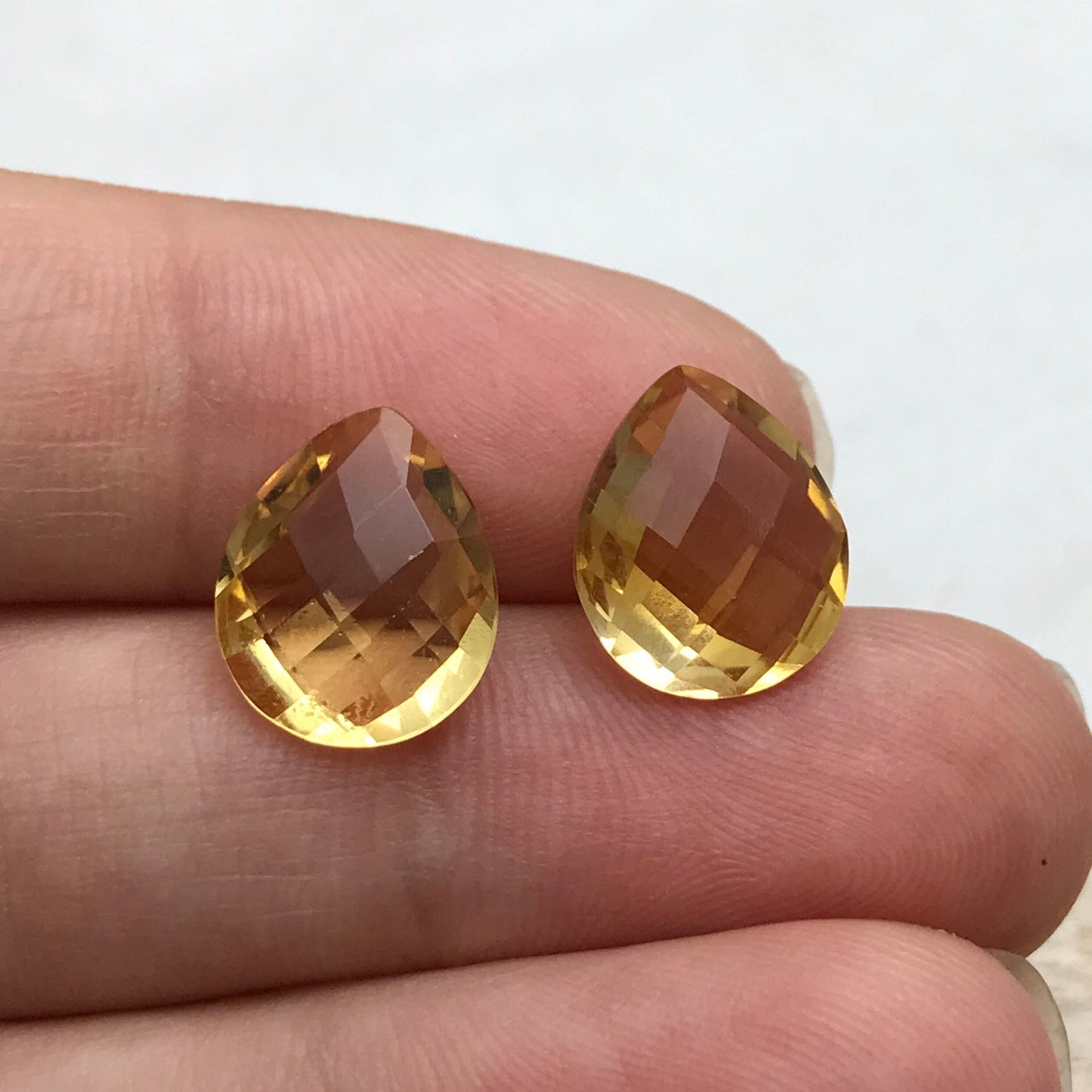 Pair of 12x10mm Citrine 7.54CTW, Pear Cut, Faceted Loose Orange Gemstones, November Birthstone
