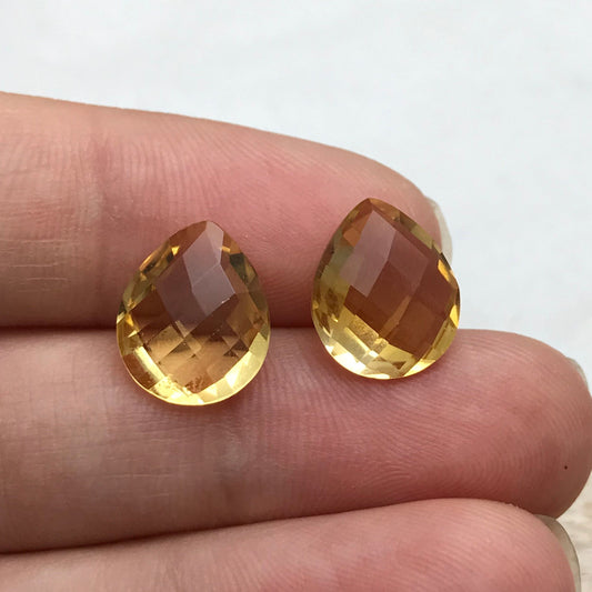 Pair of 12x10mm Citrine 7.54CTW, Pear Cut, Faceted Loose Orange Gemstones, November Birthstone