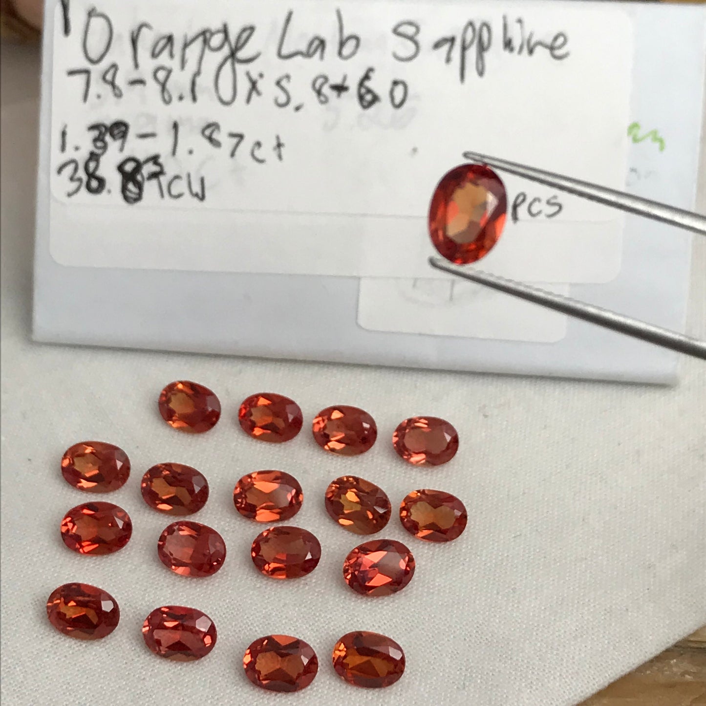 One- 8x6mm Lab Created Orange Sapphire 1.39-1.87 Carat Oval Cut, Loose Gemstone,