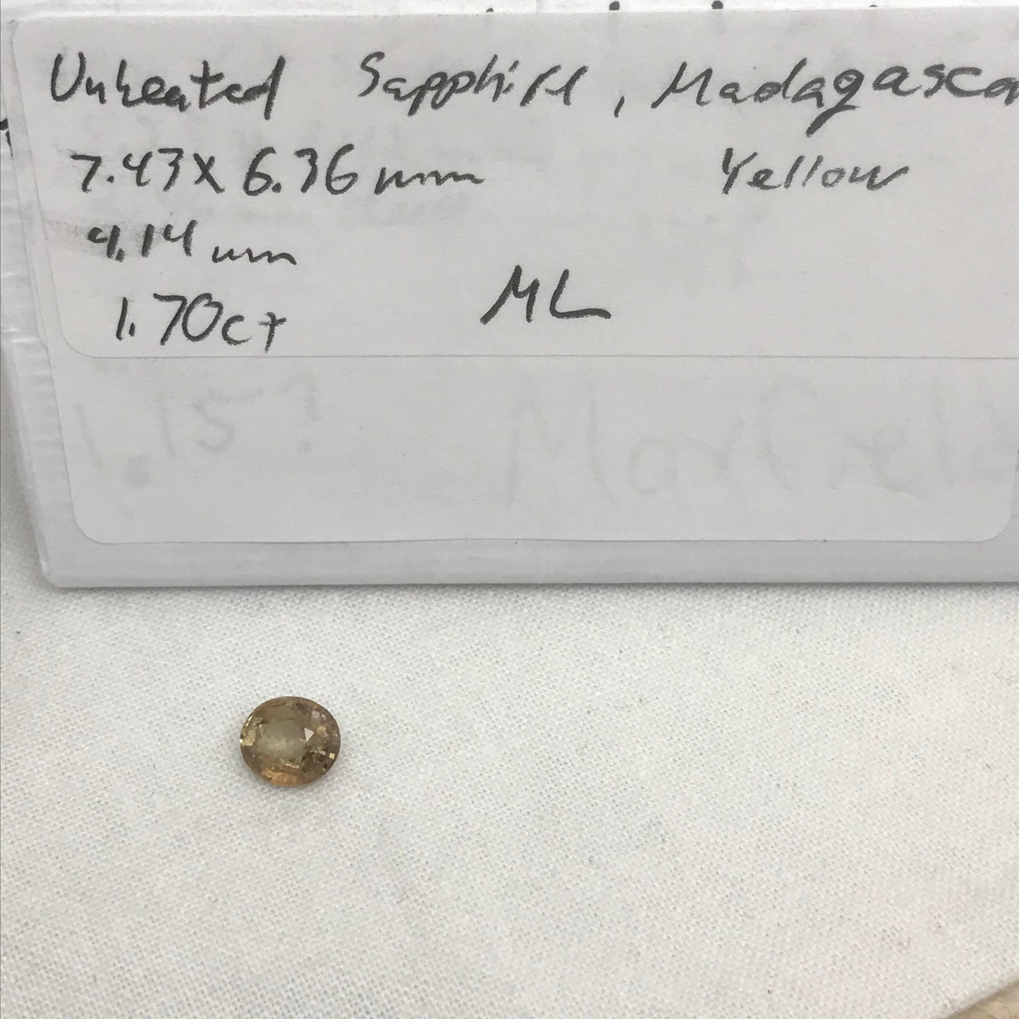 1.7 Carat Yellow Sapphire 7.4x6.4mm Oval Cut, Unheated Faceted Loose Natural Sapphire, Madagascar