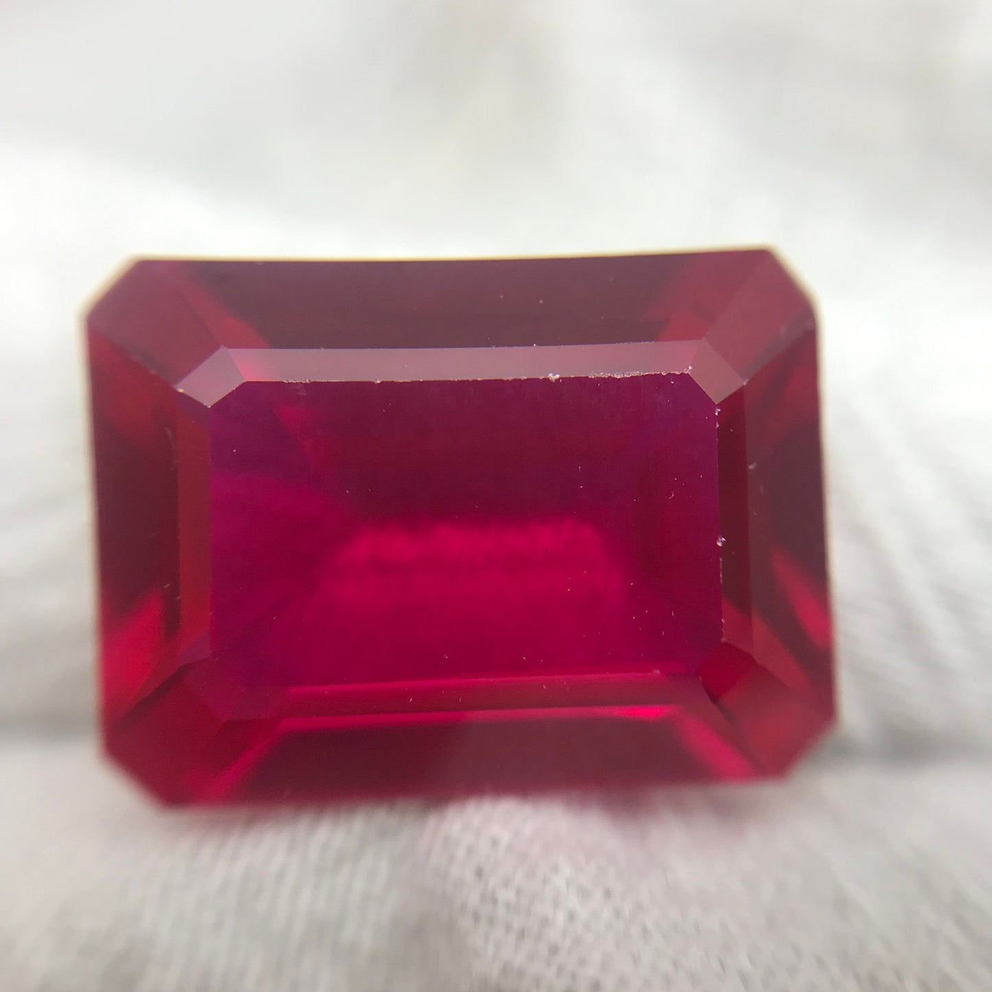 16x12mm Lab Created Ruby Emerald Cut, 13.89 carat Lab Created Faceted Loose Red Synthetic Corundum, Large Gem