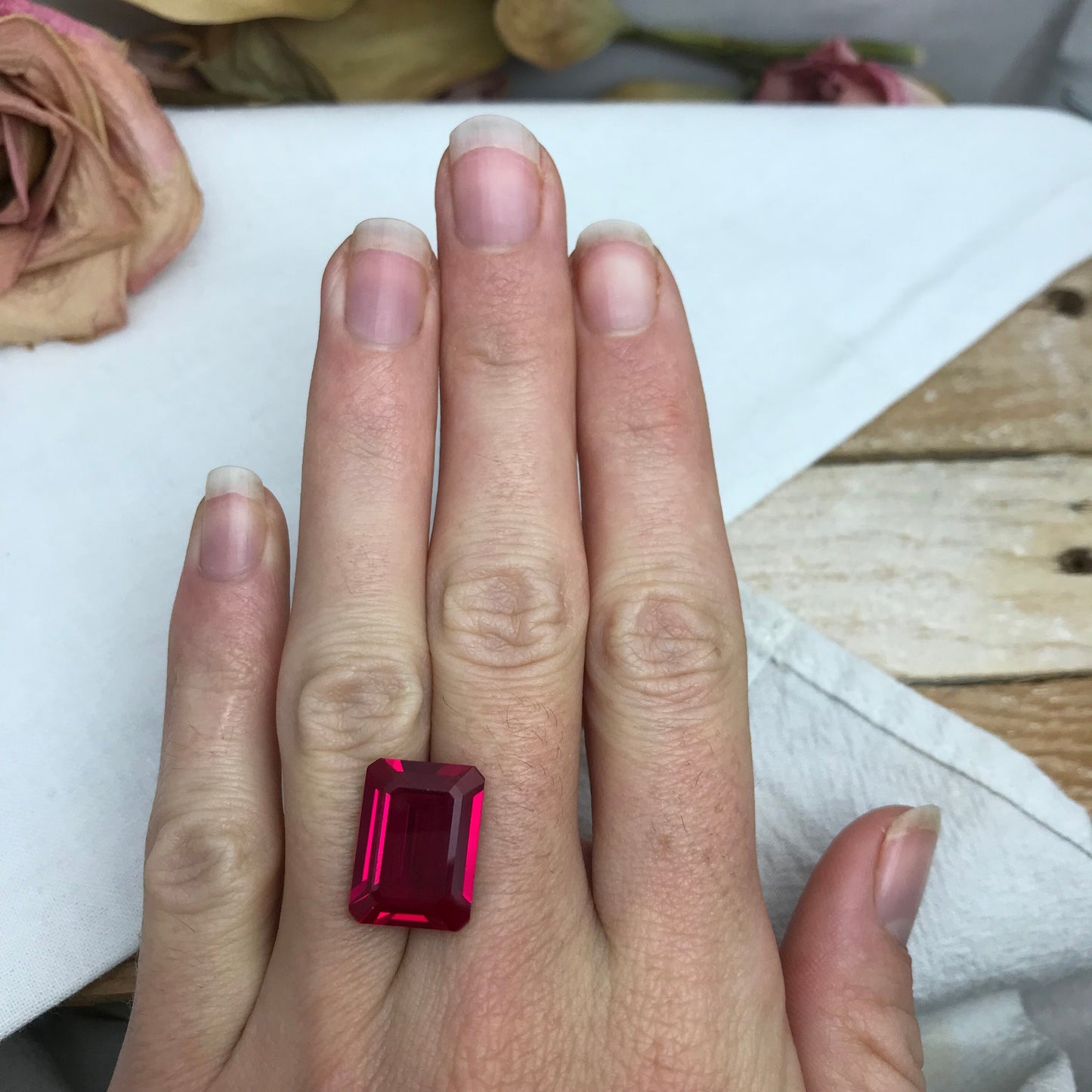 16x12mm Lab Created Ruby Emerald Cut, 13.89 carat Lab Created Faceted Loose Red Synthetic Corundum, Large Gem