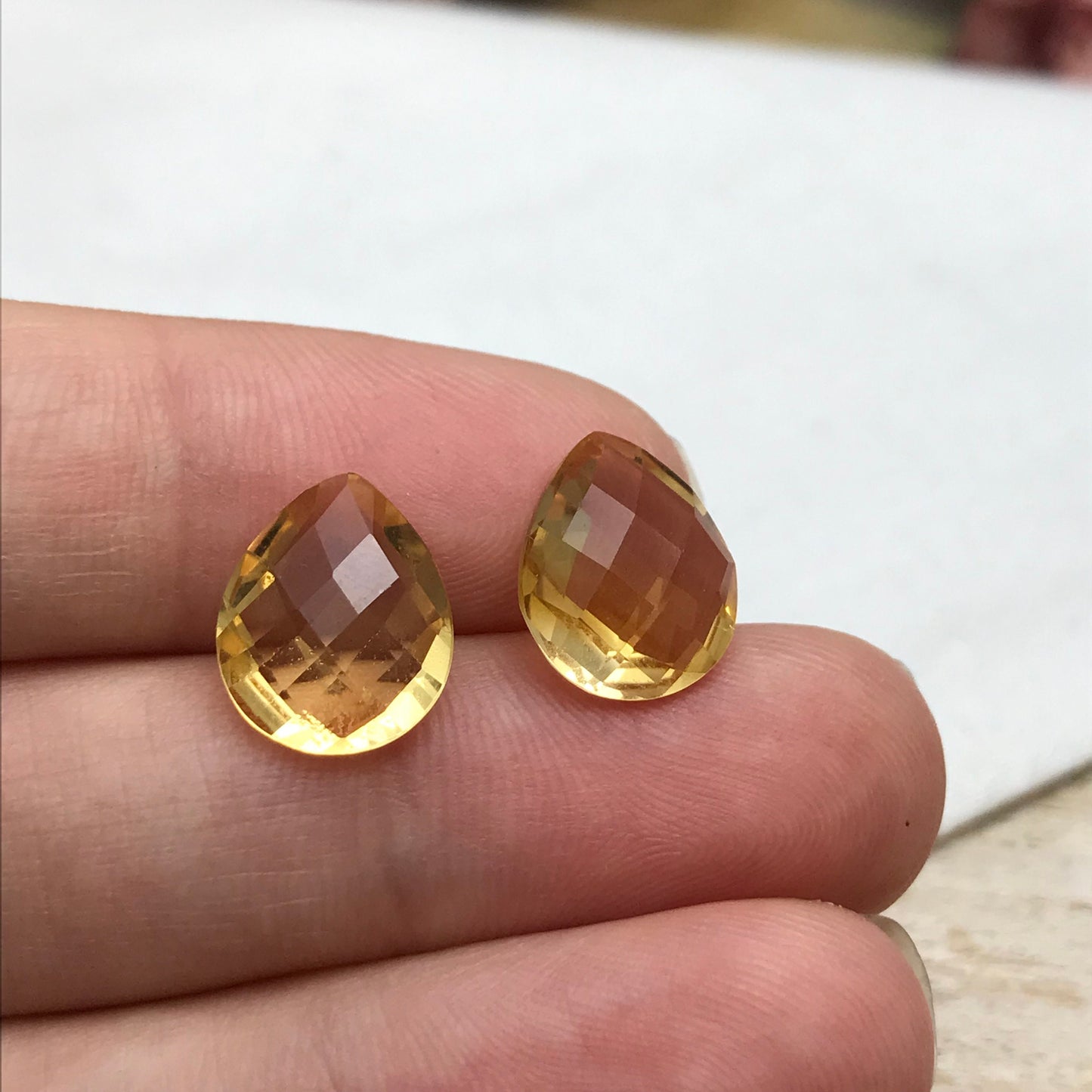 Pair of 12x10mm Citrine 7.54CTW, Pear Cut, Faceted Loose Orange Gemstones, November Birthstone