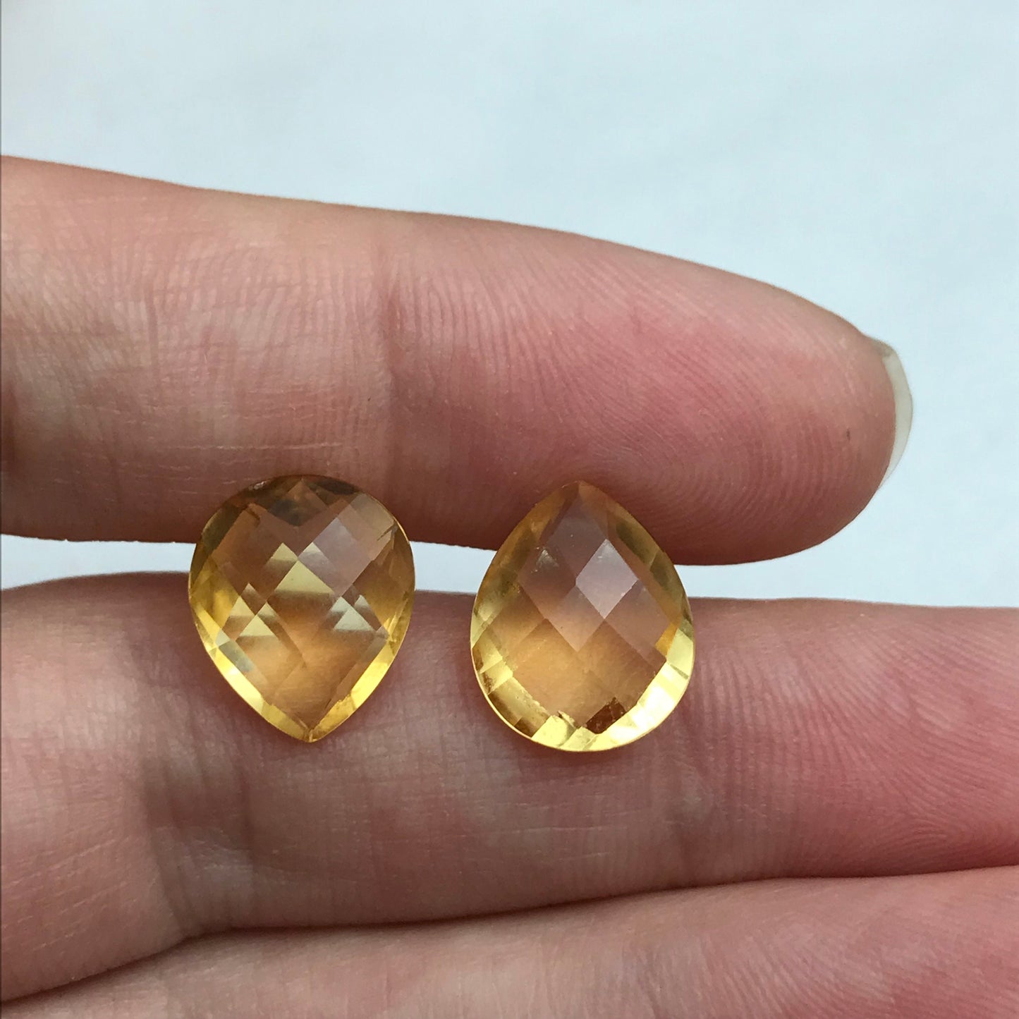 Pair of 12x10mm Citrine 7.54CTW, Pear Cut, Faceted Loose Orange Gemstones, November Birthstone