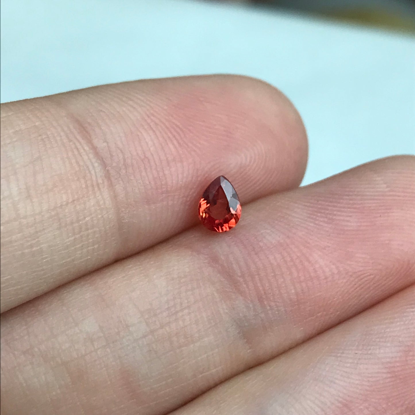 0.42 carat Natural Orange Sapphire 4.8x3.7mm Pear Cut Faceted Loose Earth Mined Beryllium Treated - BE TREATED