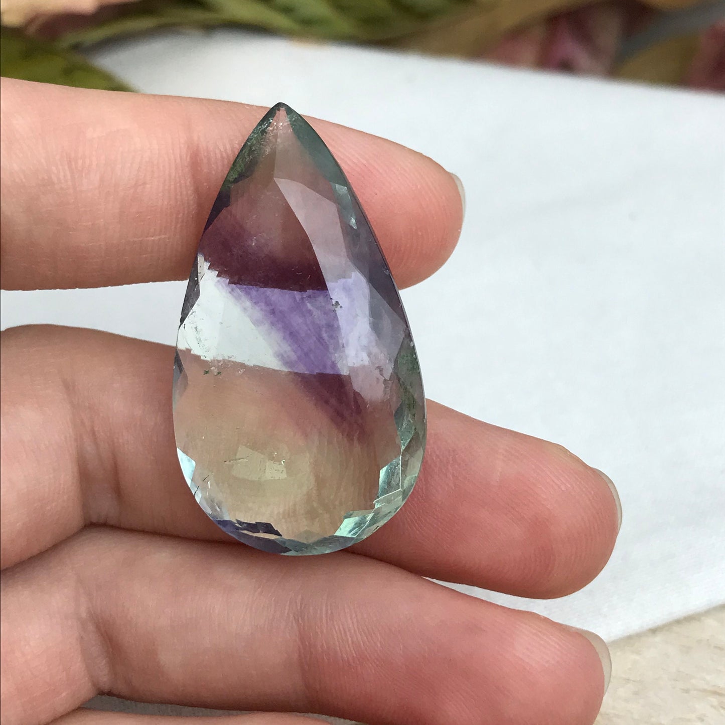 Purple & Green Fluorite 36.7x21mm Cut 51 Carat, Faceted Loose Bi-Color Fuorite