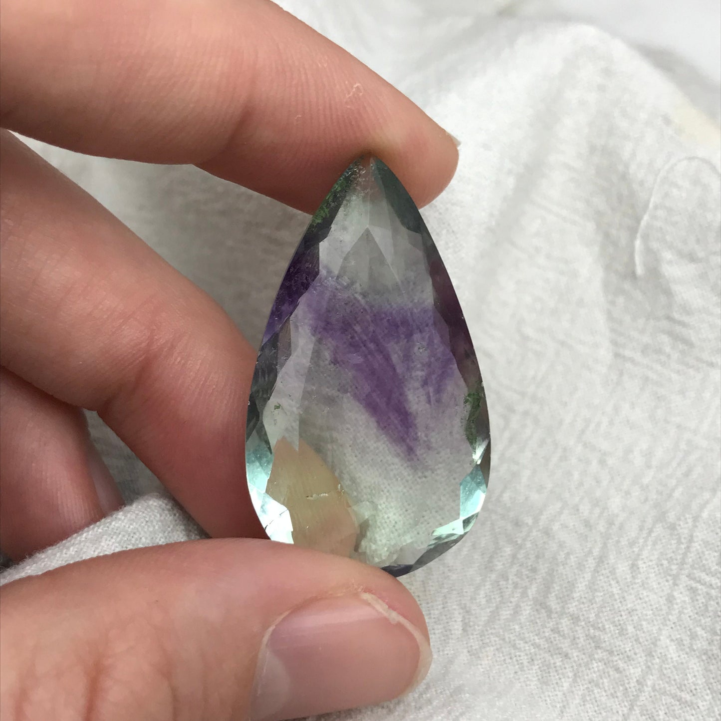 Purple & Green Fluorite 36.7x21mm Cut 51 Carat, Faceted Loose Bi-Color Fuorite
