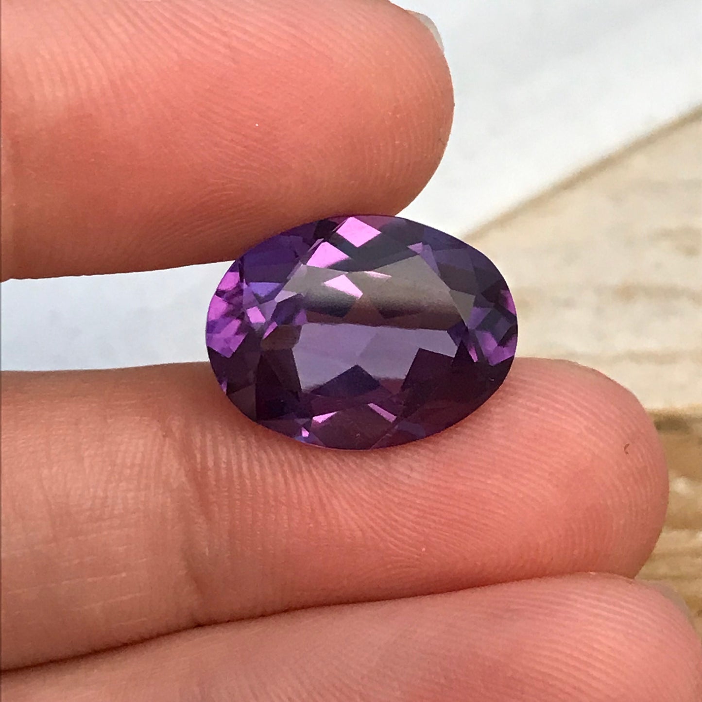 16x12mm Lab Created Purple Sapphire Oval Cut 11.40 Carat, Faceted Lab Grown Corundum- Alexandrite Replacement