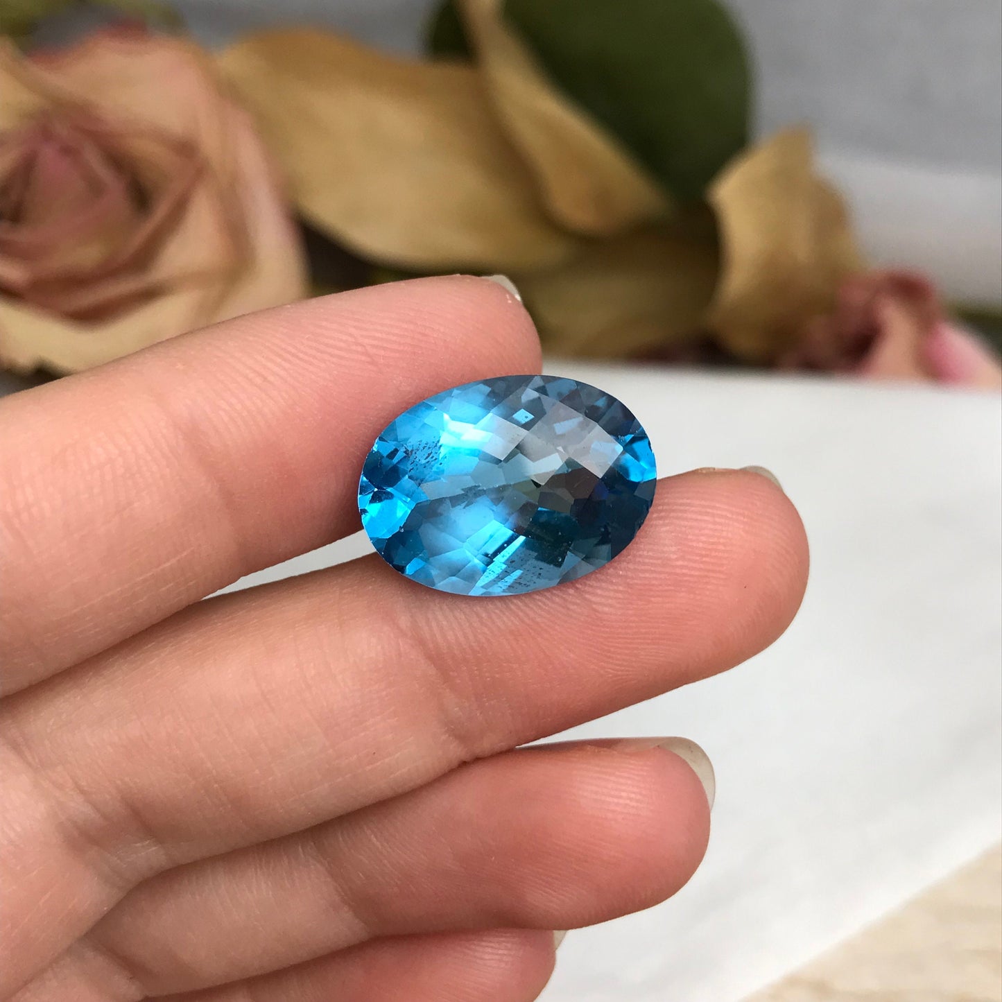 13 Carat Blue Topaz with Chips, 18x13mm Oval Worn Faceted Discount Gemstone, Reclaimed/Recycled Imperfect Gem