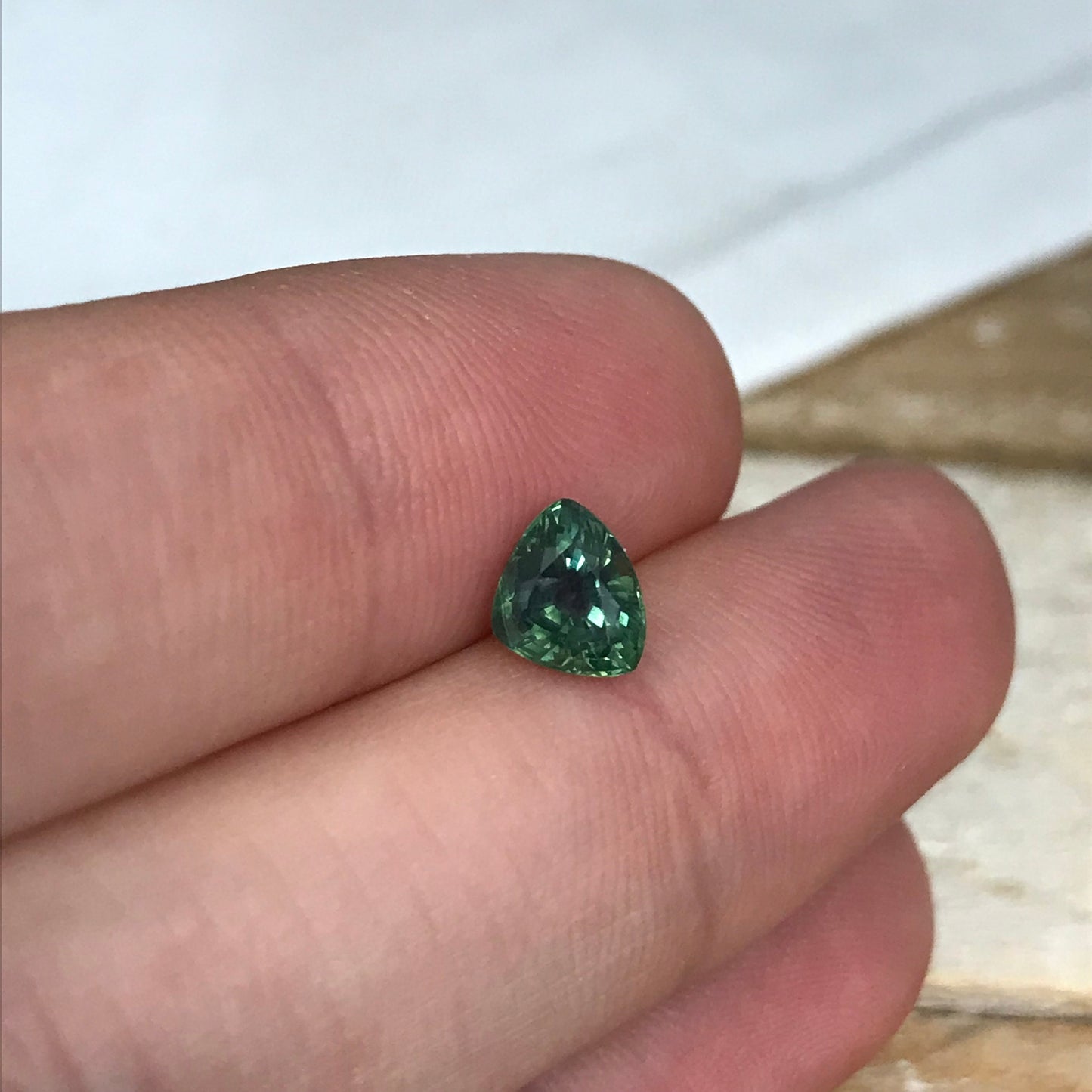 0.96 Carat Natural Green Sapphire 6.5x5.3 mm Gemstone Trillion Cut Corundum Gem Faceted Loose Sapphire
