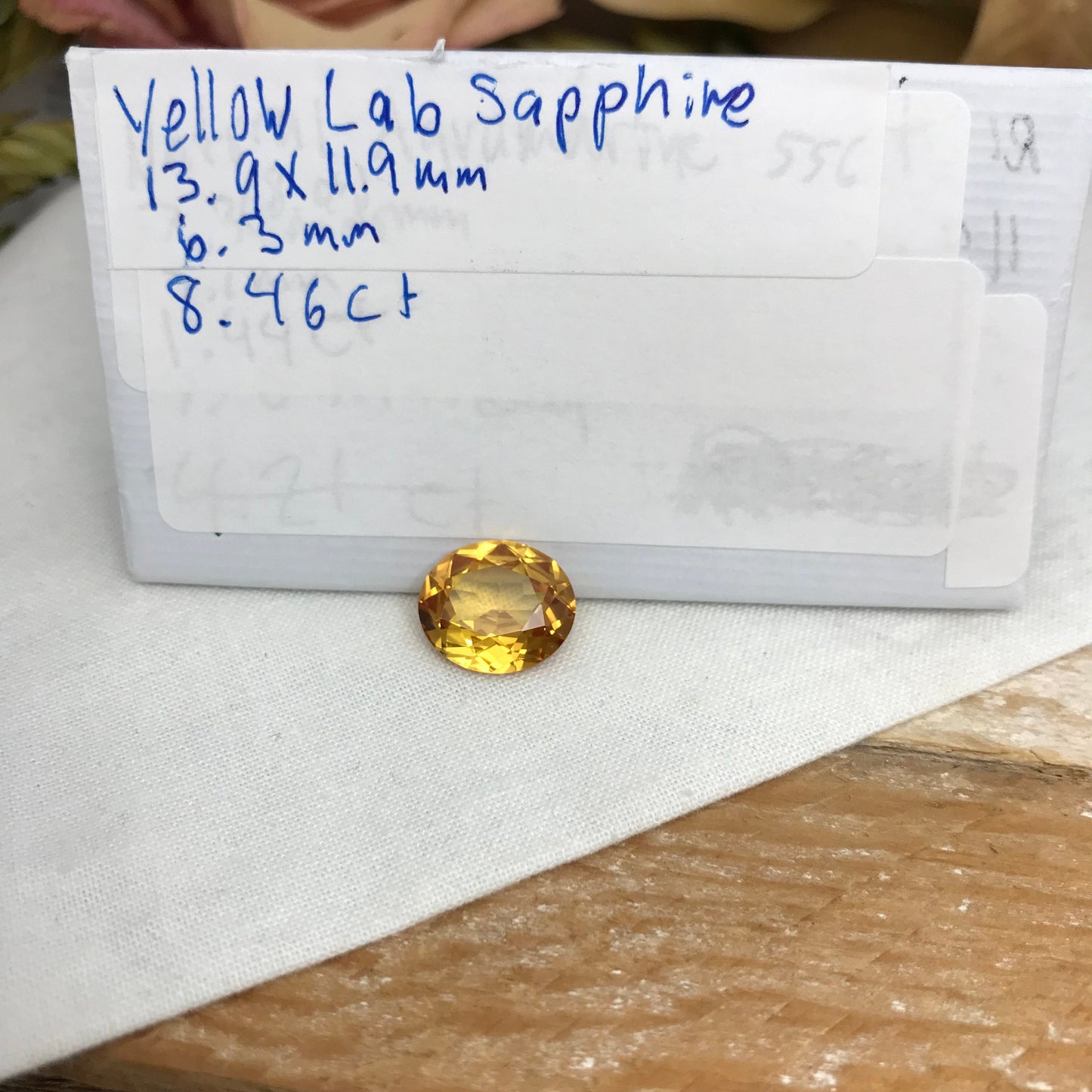 14x12mm Yellow Lab Sapphire 8.46 Carat, Oval Cut, Faceted Loose Gemstone, Synthetic Corundum