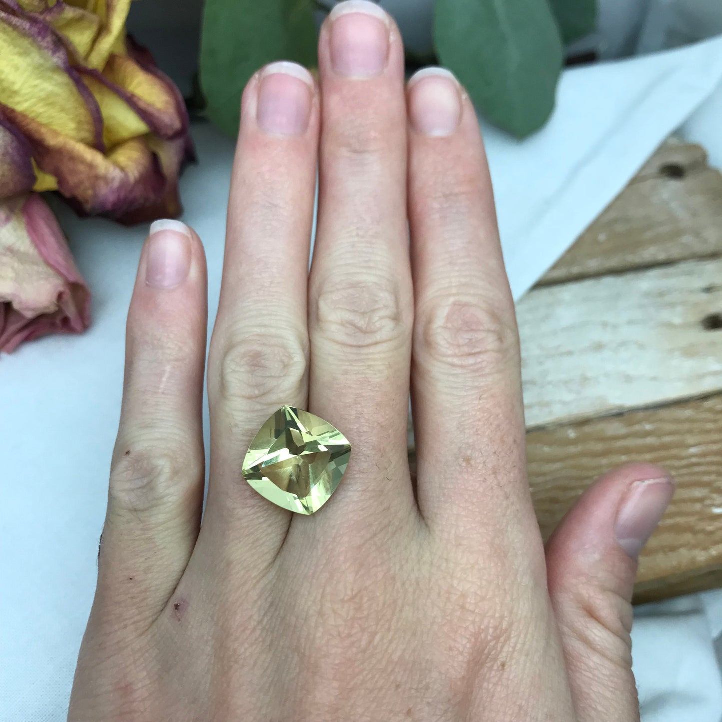 10.53 carat Yellow Citrine 14mm Cushion Cut, Faceted Loose Quartz