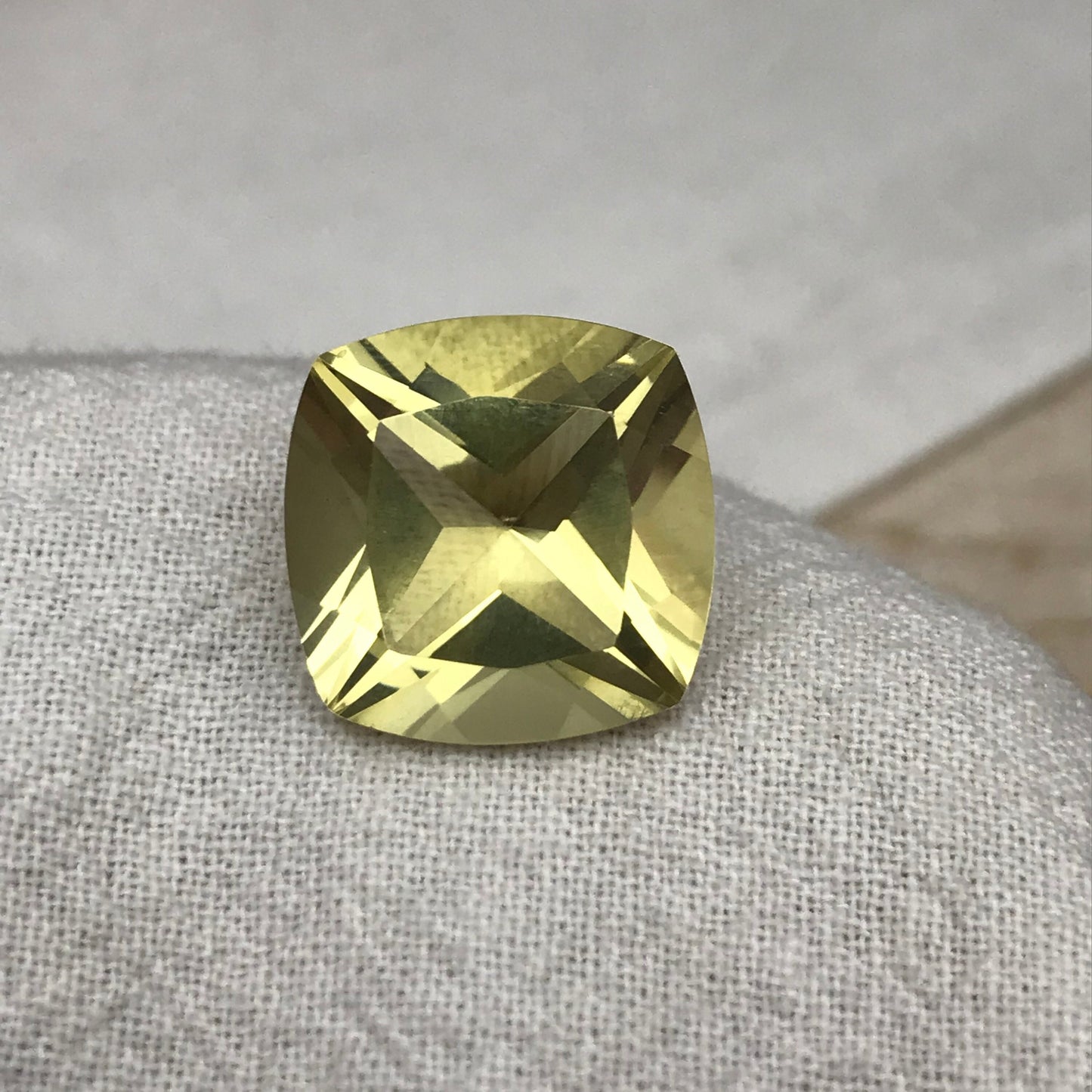 10.53 carat Yellow Citrine 14mm Cushion Cut, Faceted Loose Quartz