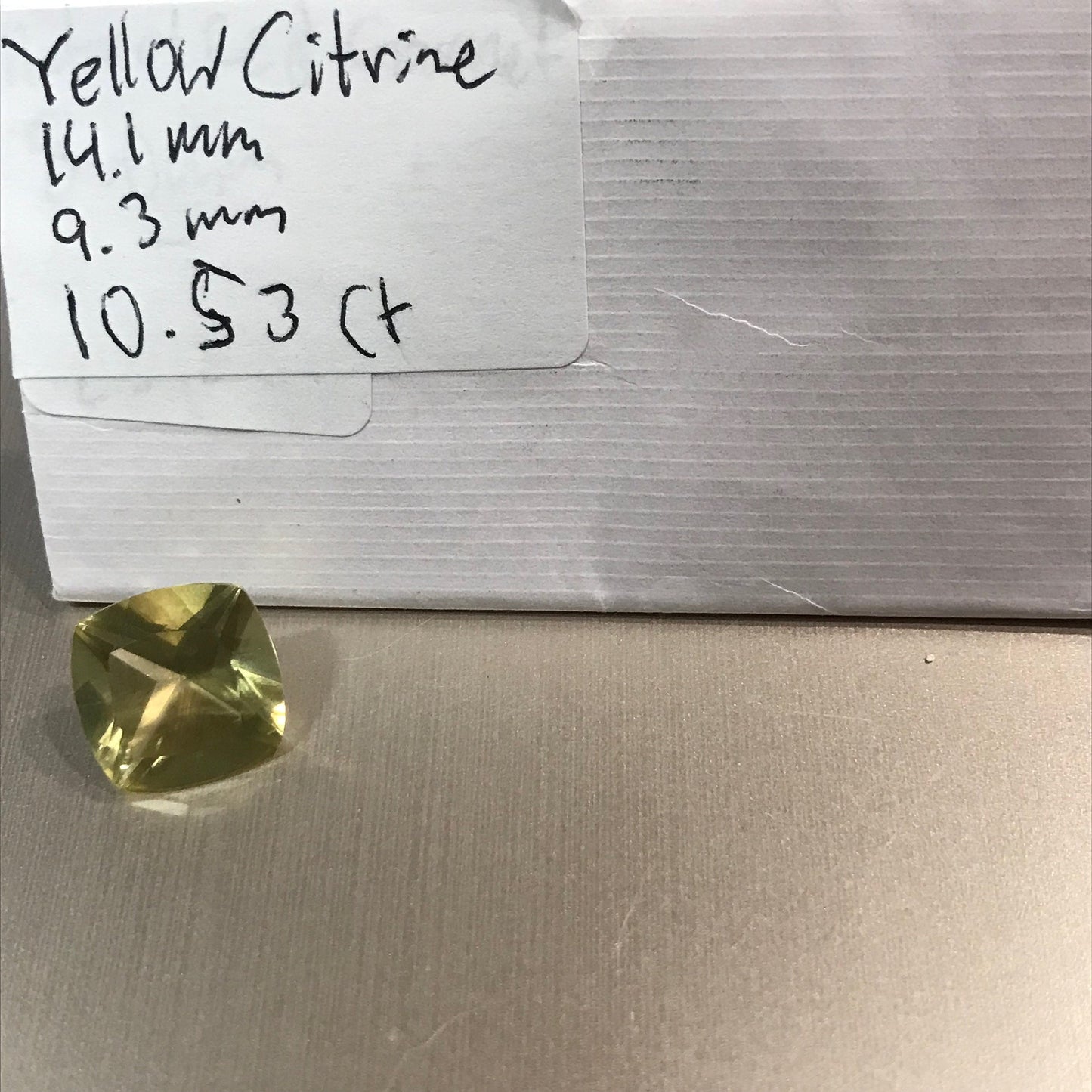 10.53 carat Yellow Citrine 14mm Cushion Cut, Faceted Loose Quartz