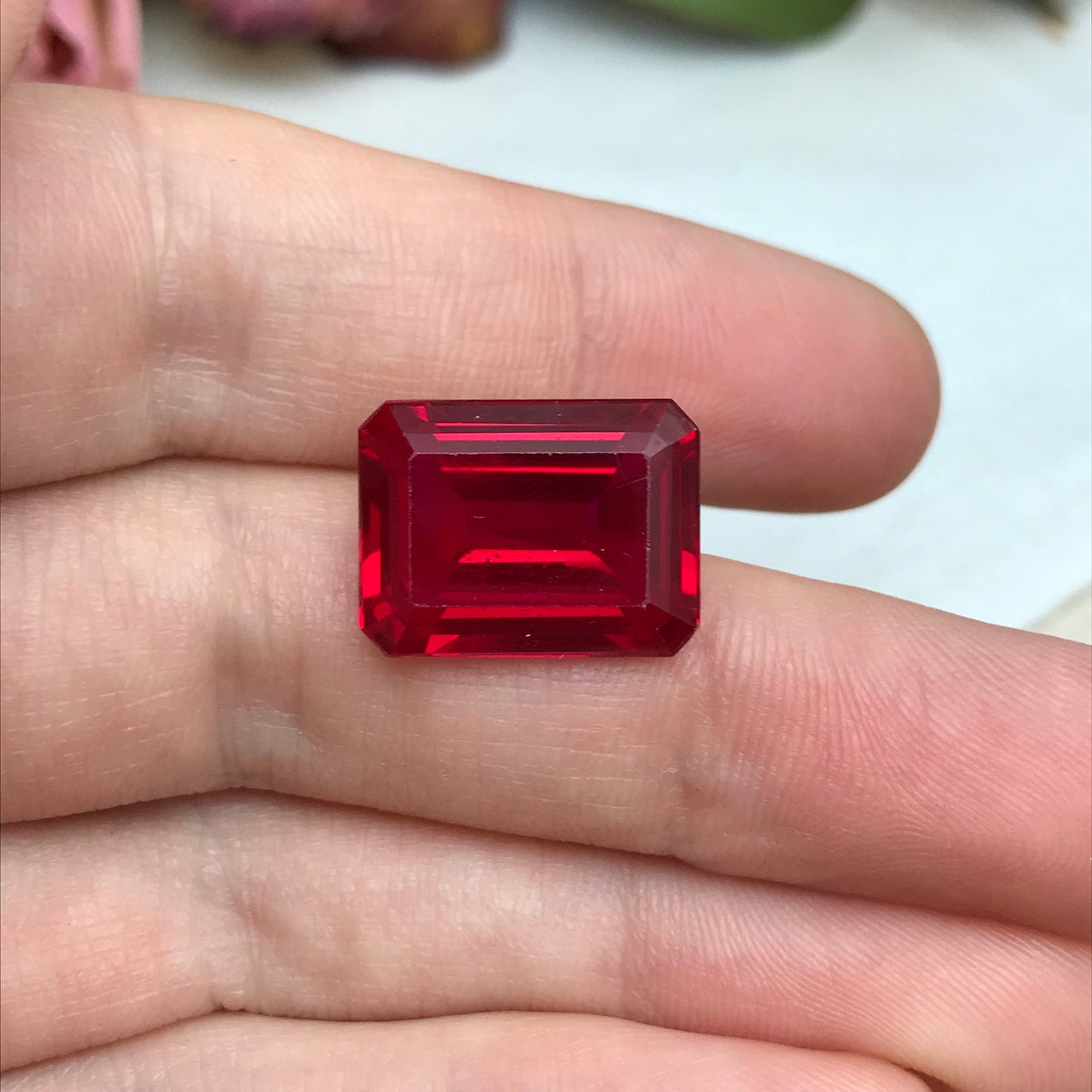 16x12mm Lab Created Ruby Emerald Cut, 15 carat Recycled Large Synthetic Gem